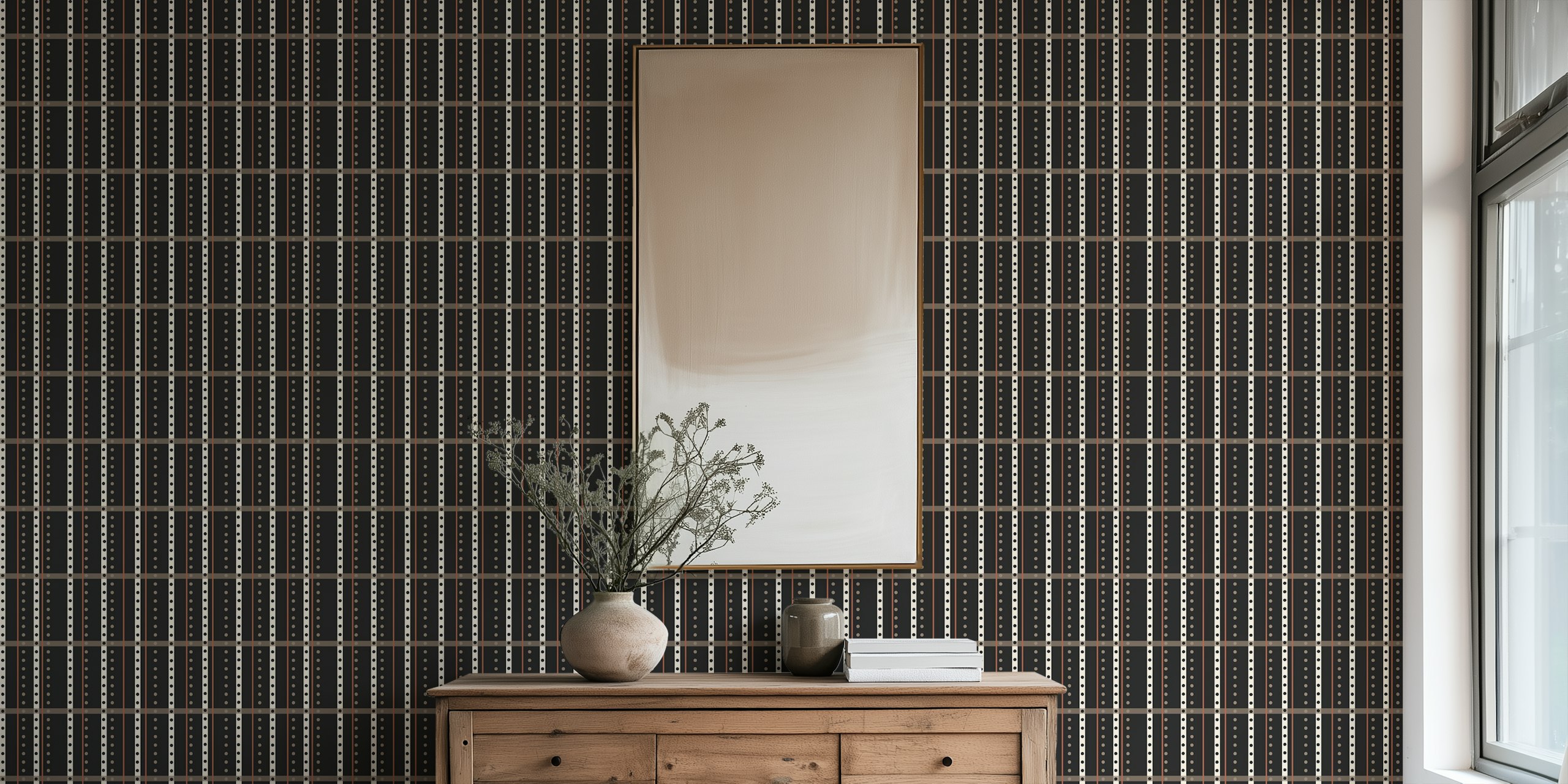 Ταπετσαρία Indian Summer dotted stripes black σε ένα δωμάτιο