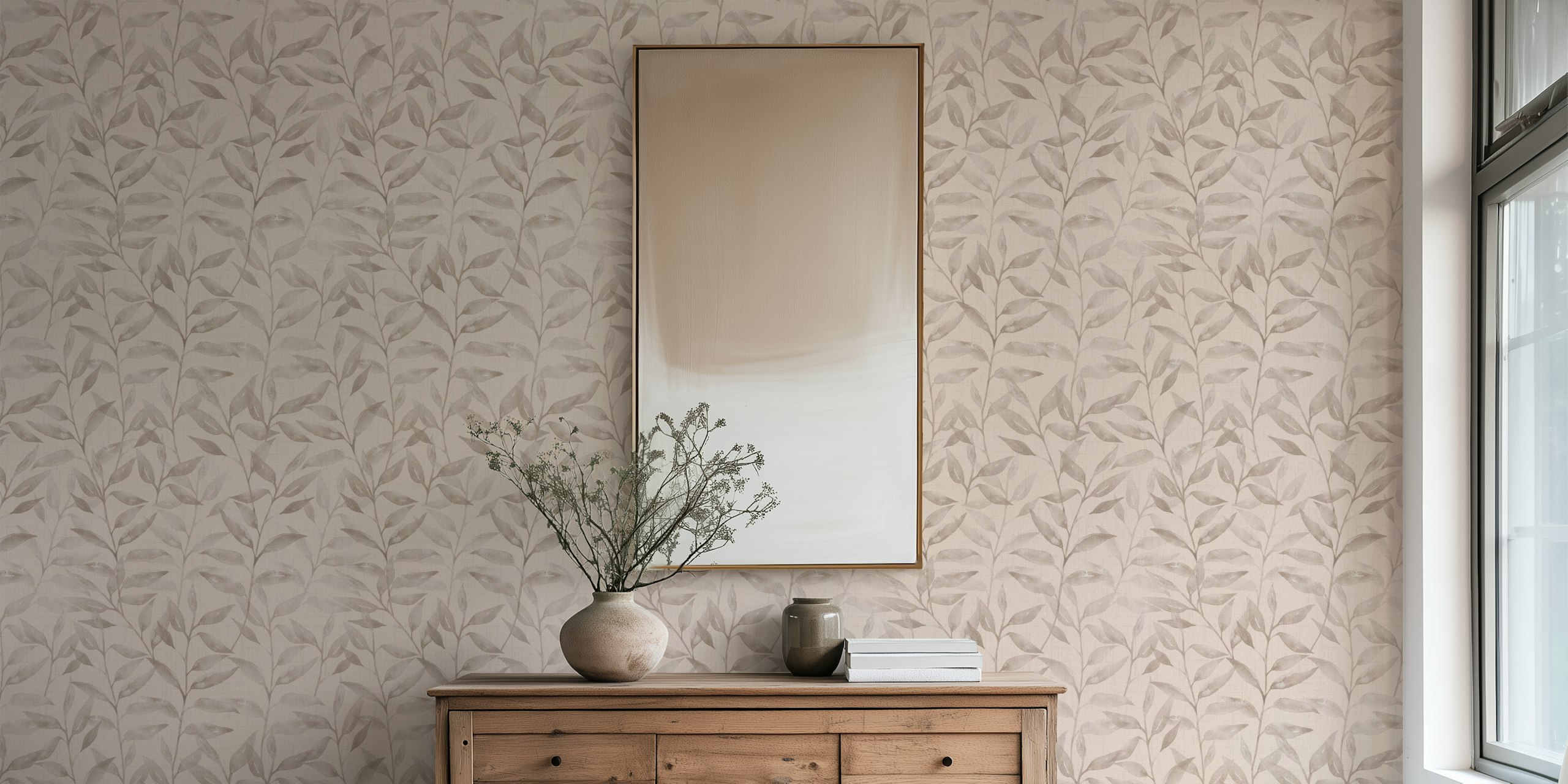Japandi Bamboo Leaves aquarel behang