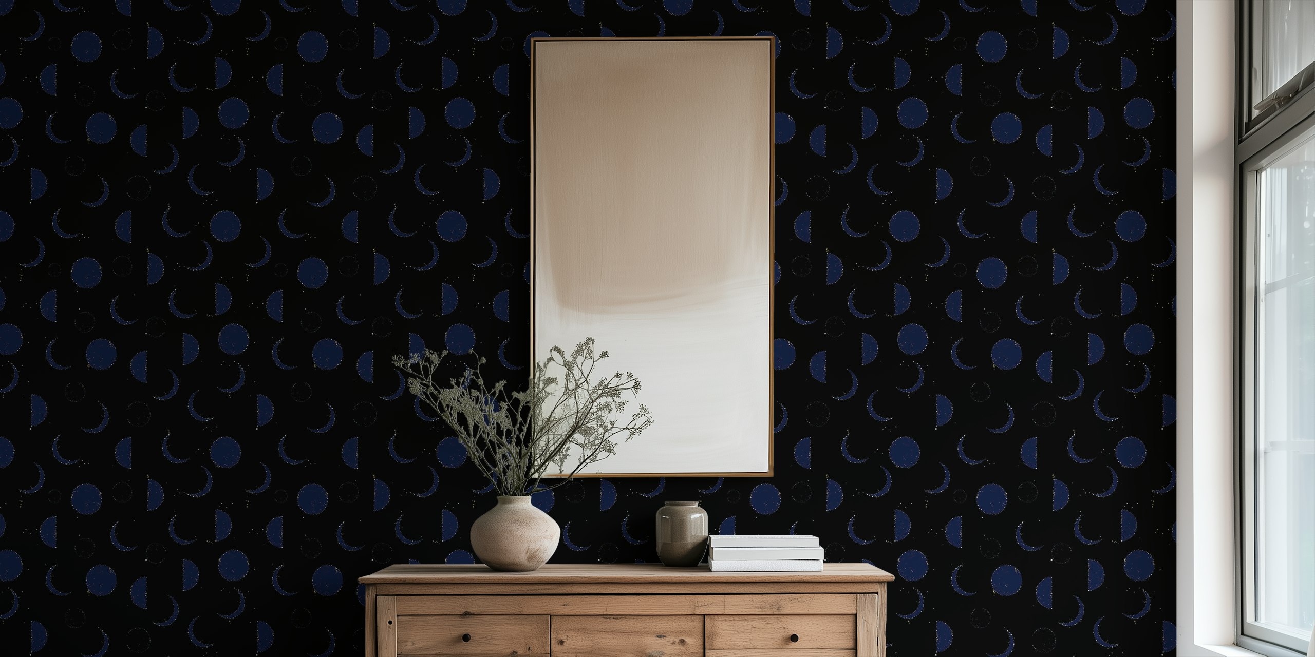 Starred night dark pattern wallpaper in a room
