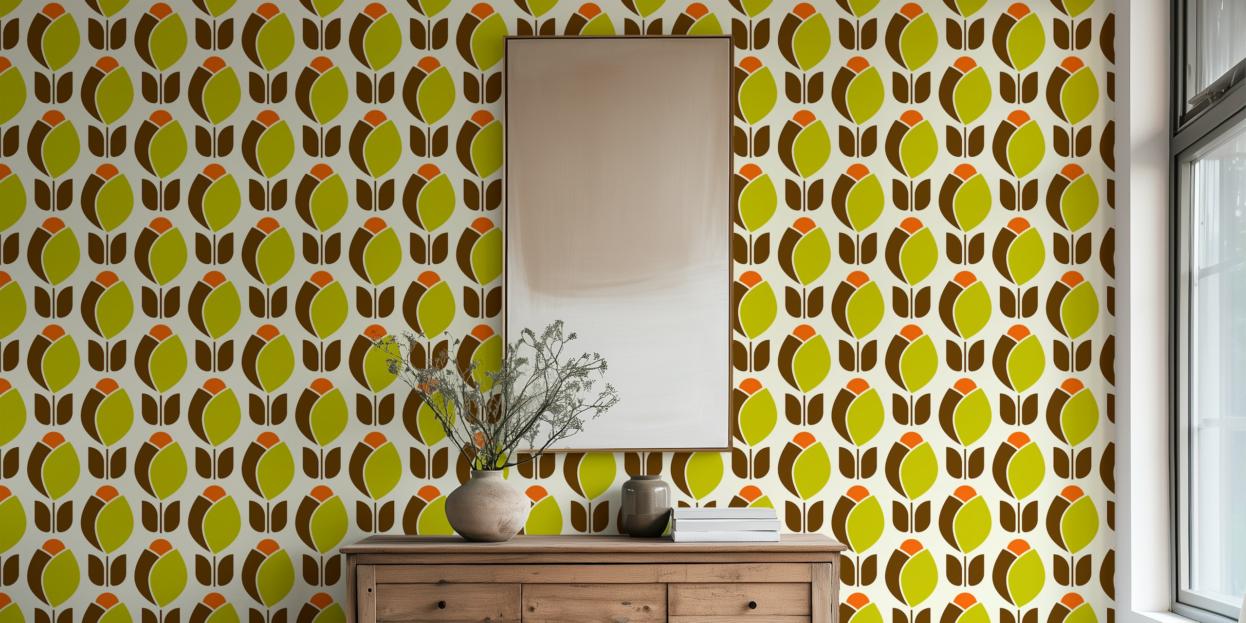 Papel de parede Retro tulips em um quarto elegante