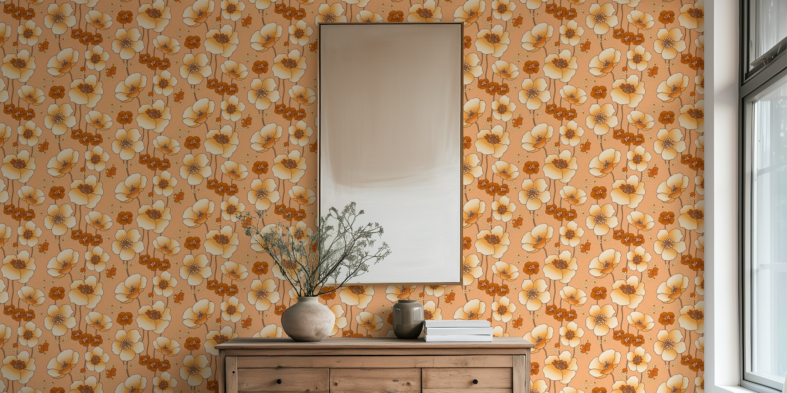 Terracotta poppies wall mural in a rustic style for home decor