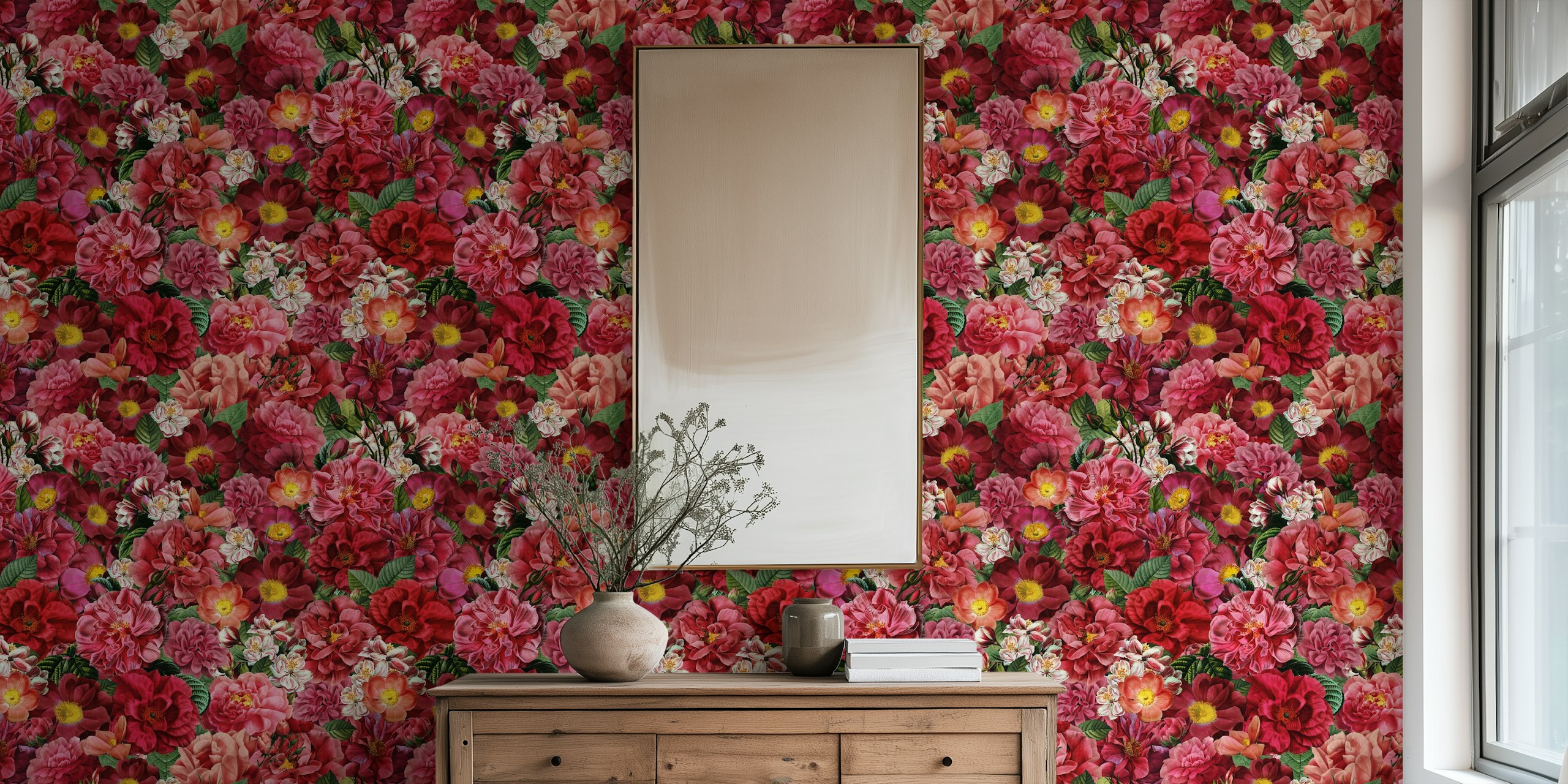 Scarlet Flowers Garden wallpaper in a room