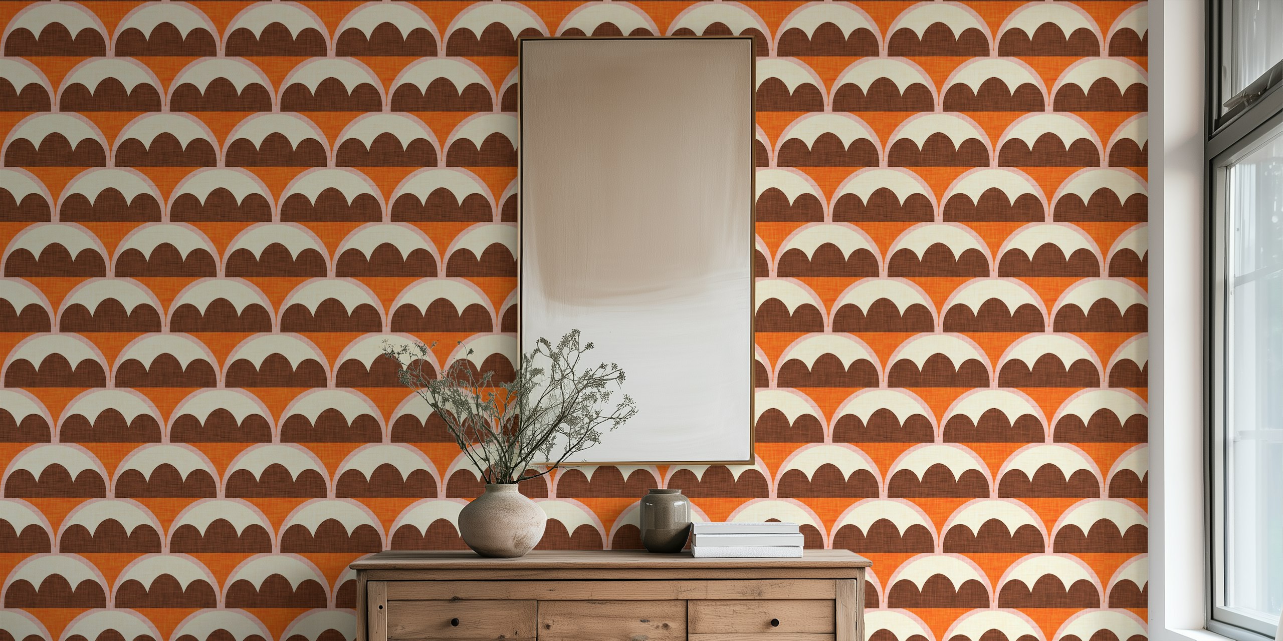 Τοίχος με σχέδιο Mid Century Damask Bud σε ροζ και γήινες αποχρώσεις