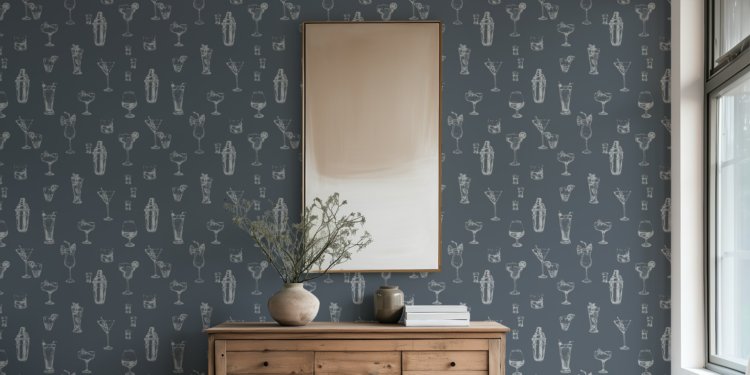 Illustration of drinks wallpaper in a room