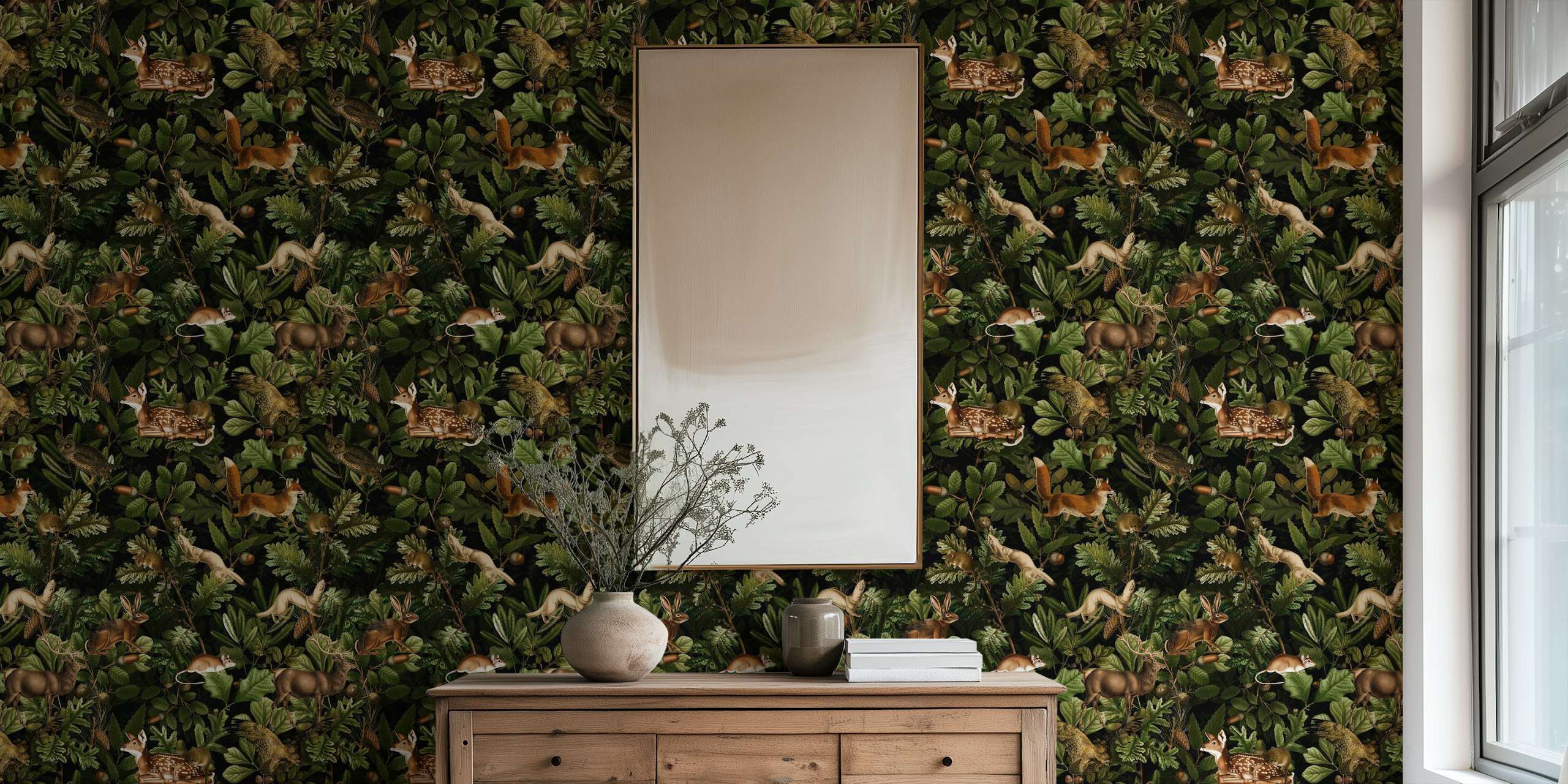 Midnight Gothic Whispers wallpaper with woodland animals