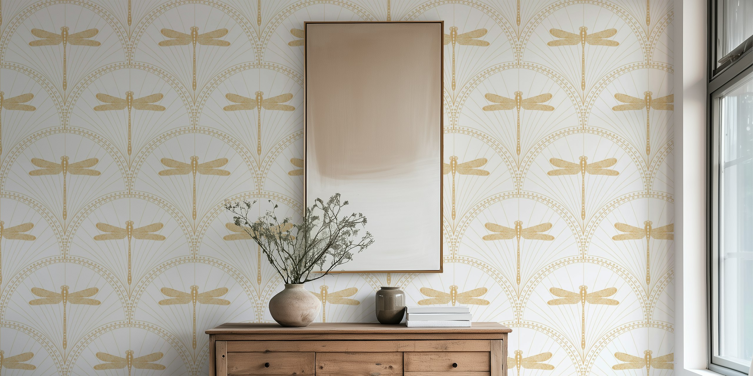 Golden dragonflies on a white background wallpaper