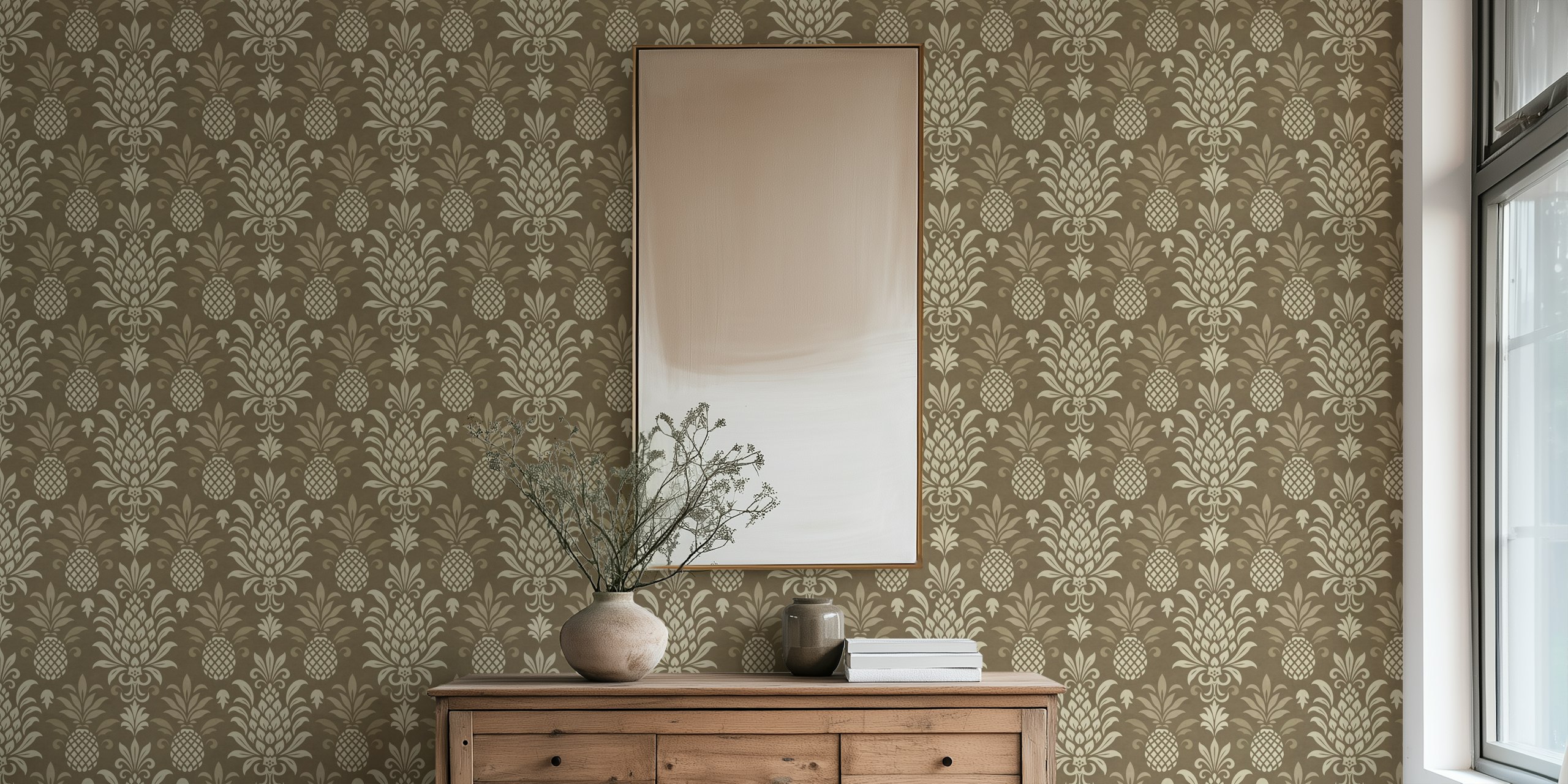 Pineapple patterned wallpaper in a room