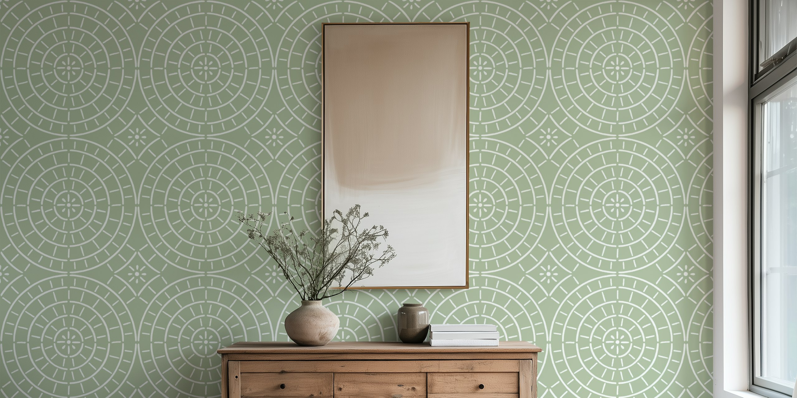 Cobblestone - Sage Green 2 tapet i ett rum