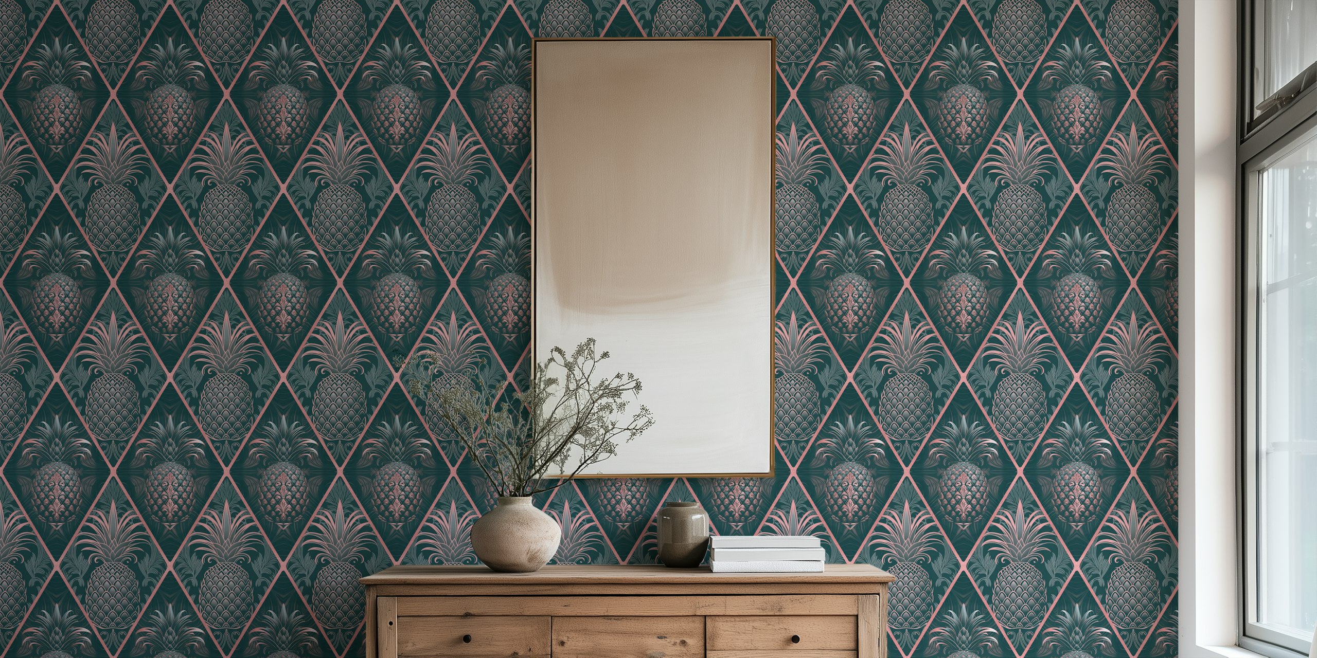 Art Deco pineapple wallpaper in a room