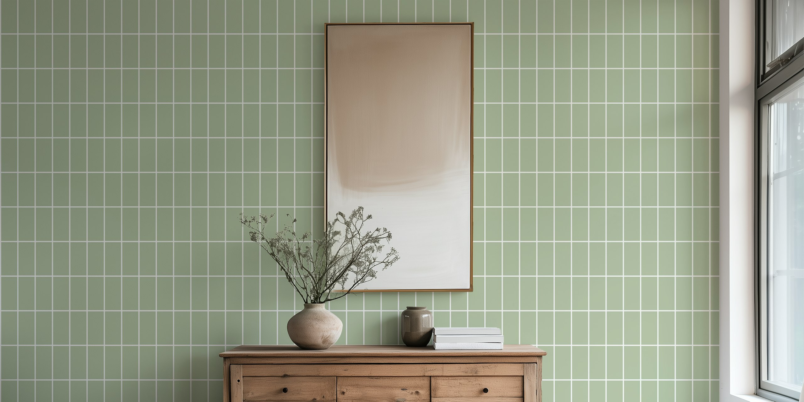 Simple Tiles - Sage and White papel pintado de azulejos en una habitación