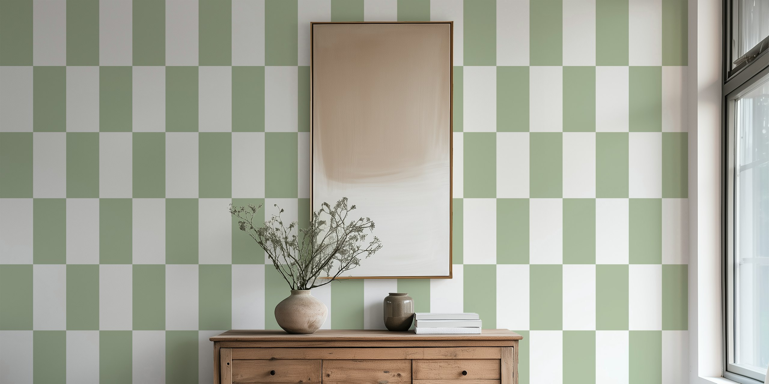 Γεωμετρικά rectangles σε σχεδίαση τοιχογραφίας sage green