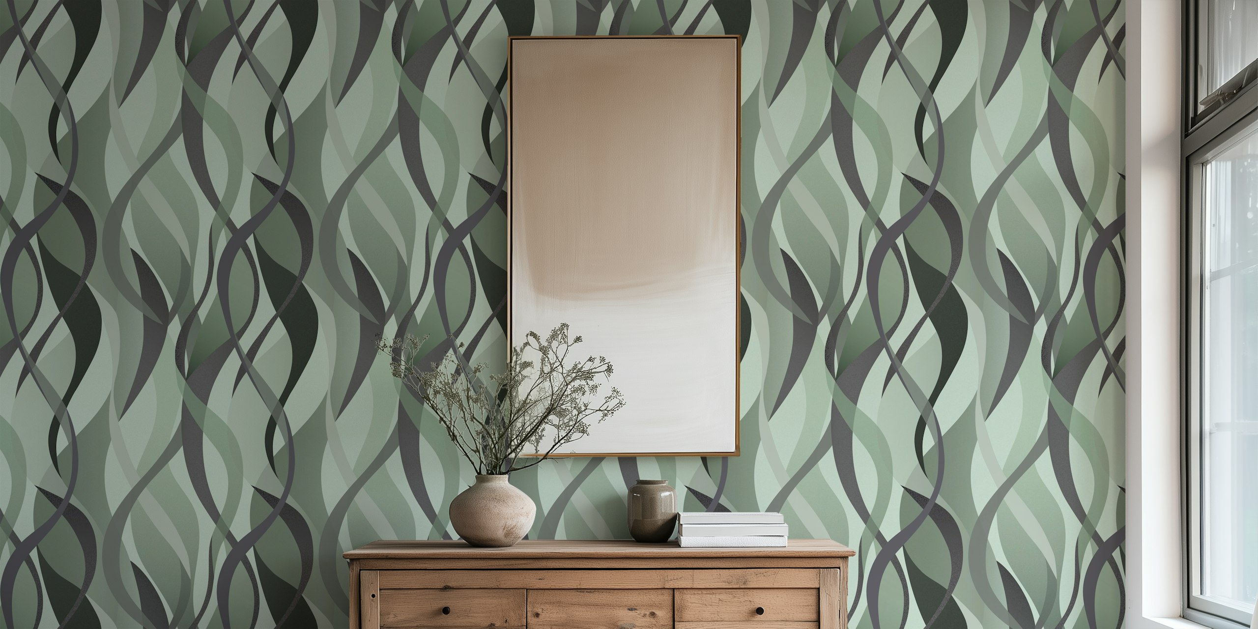 Curves In Green Tones Papel De Parede Em Um Quarto