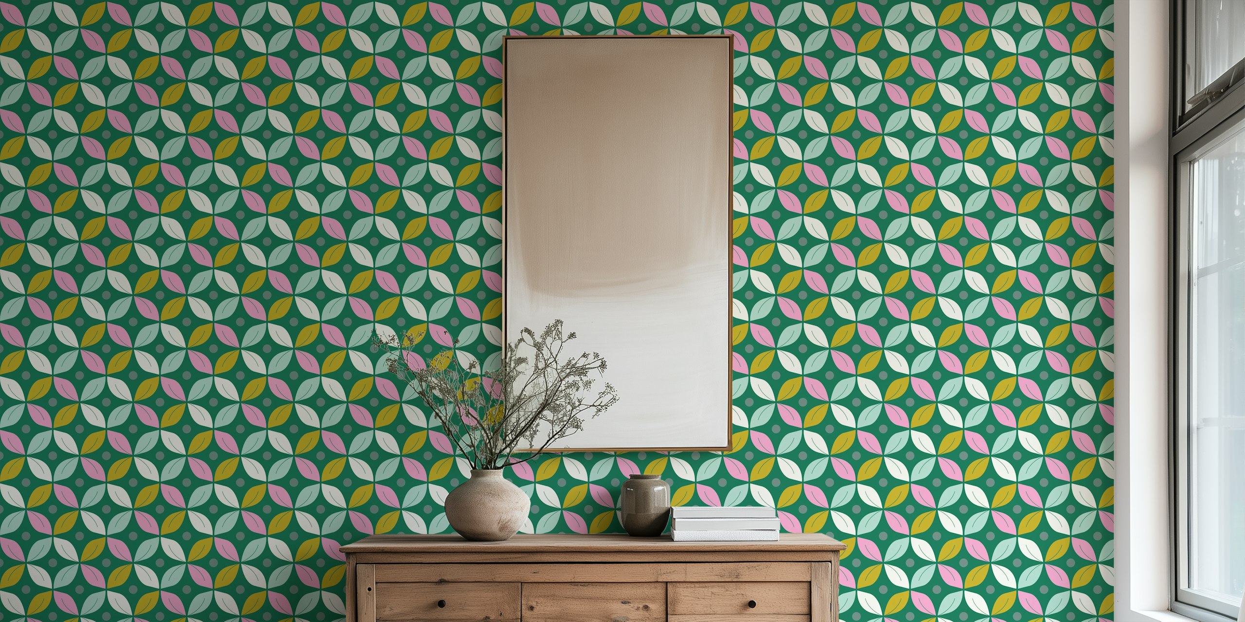 Retro circles wallpaper in pink and green
