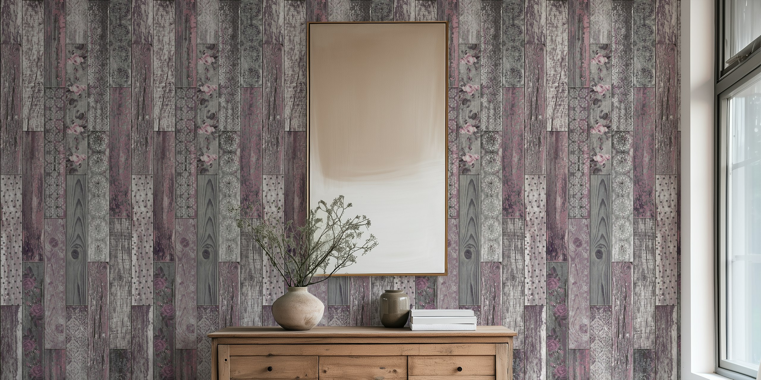 Vintage wood tiles pattern papel de parede no quarto