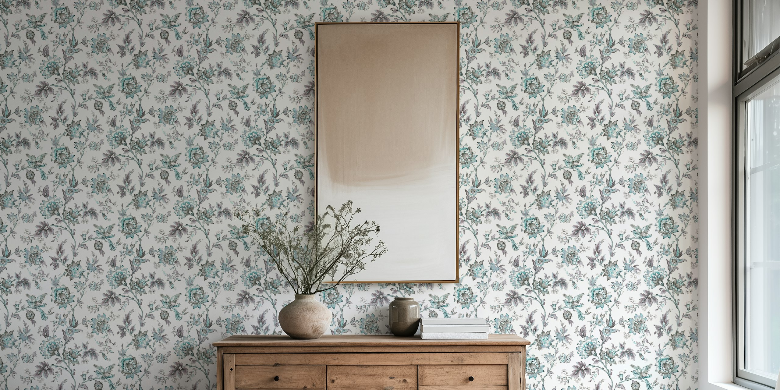 Vintage teal floral wallpaper design