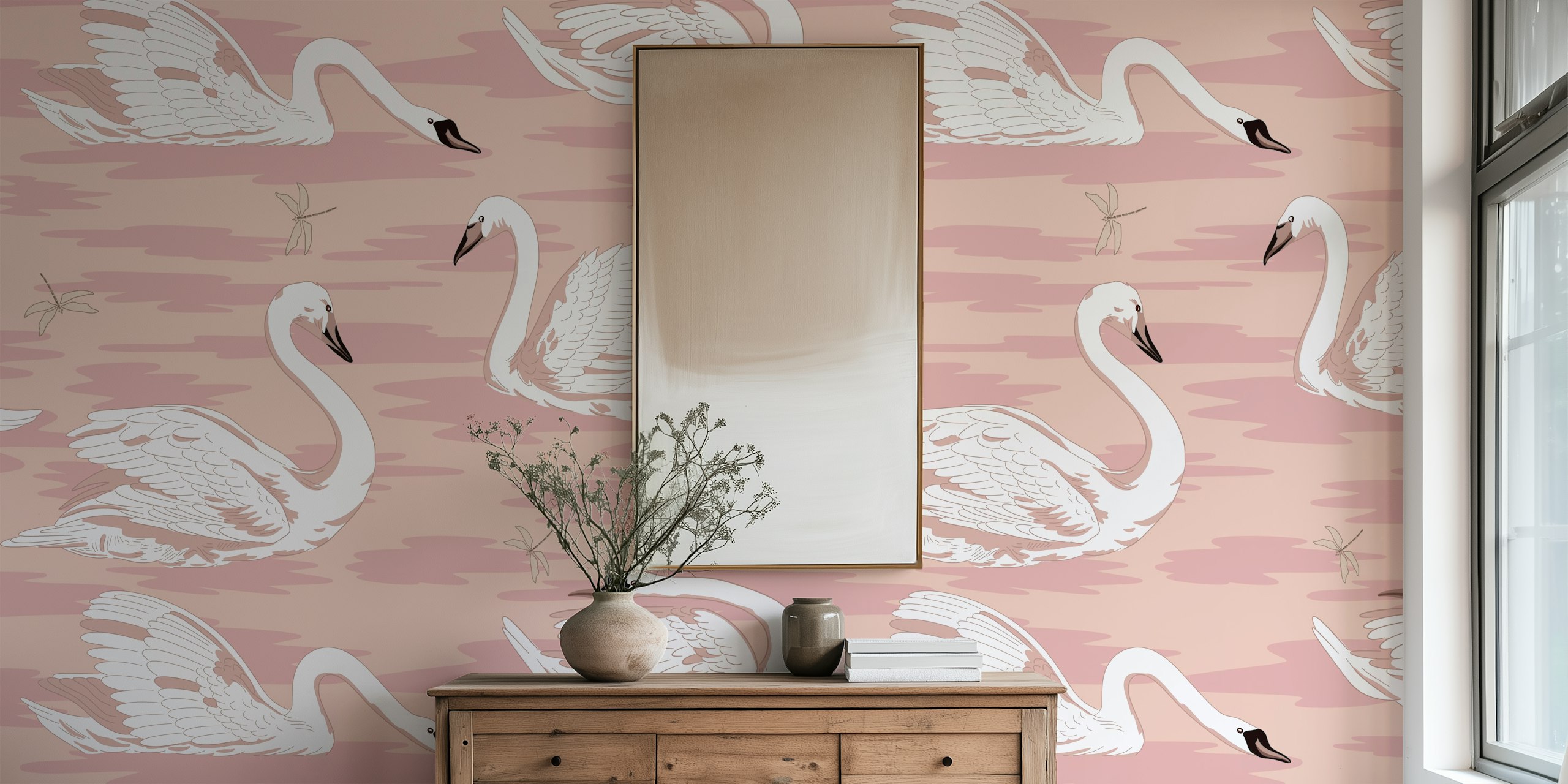Elegant white swans wallpaper design