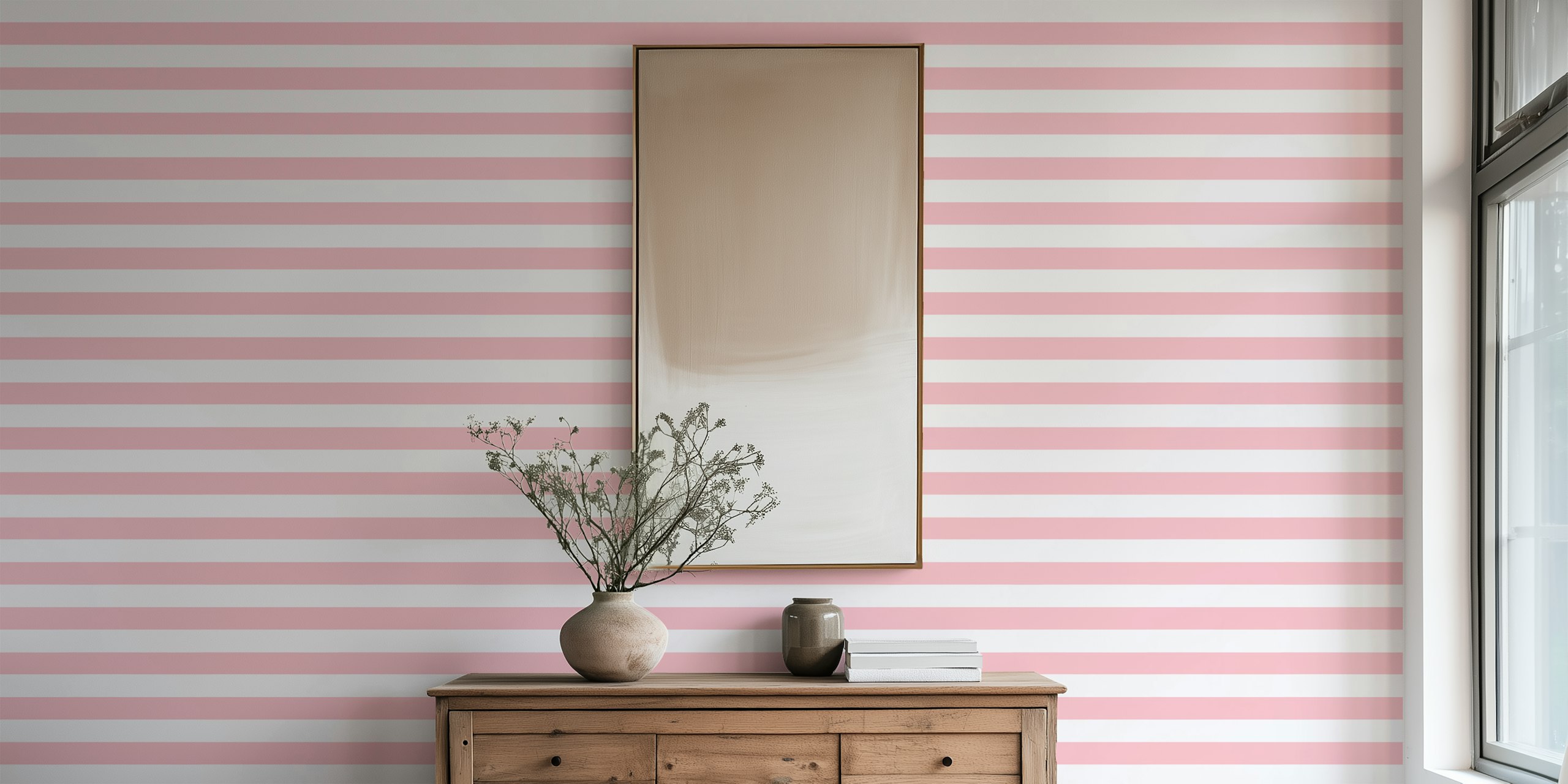 Pink horizontal stripes wallpaper in a room