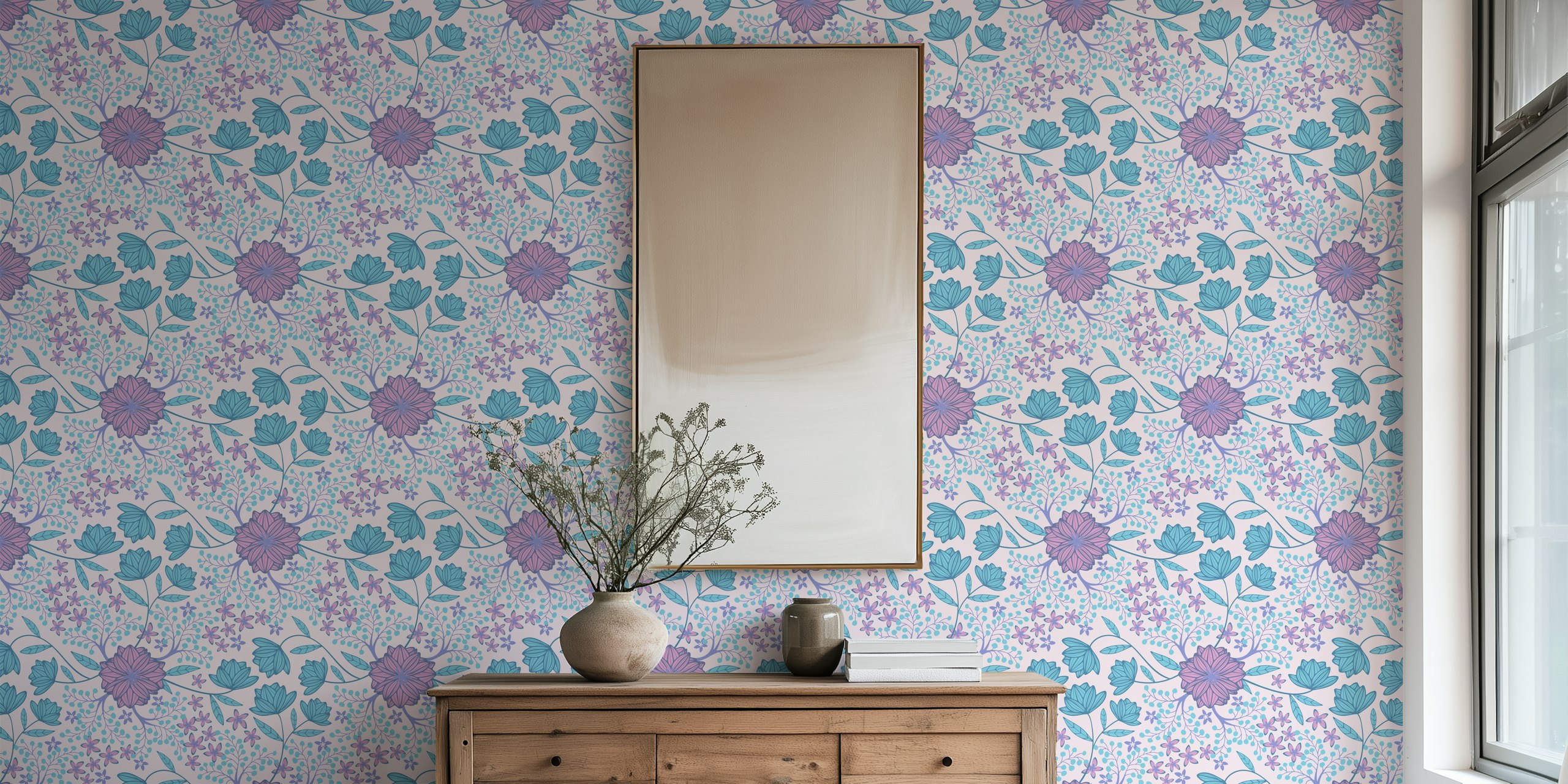 Enchanted floral wallpaper in room setting