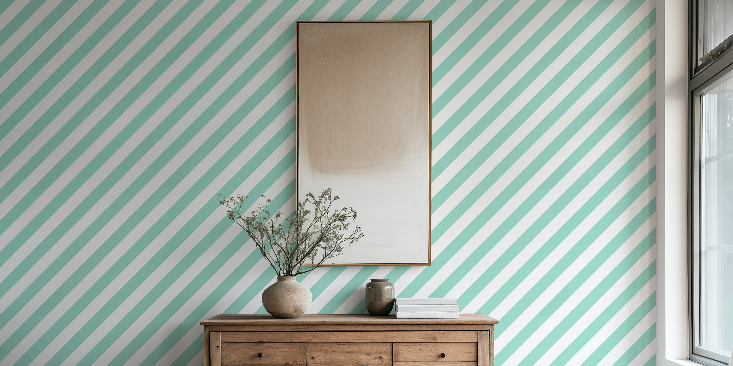 Mint diagonal stripes pattern wallpaper