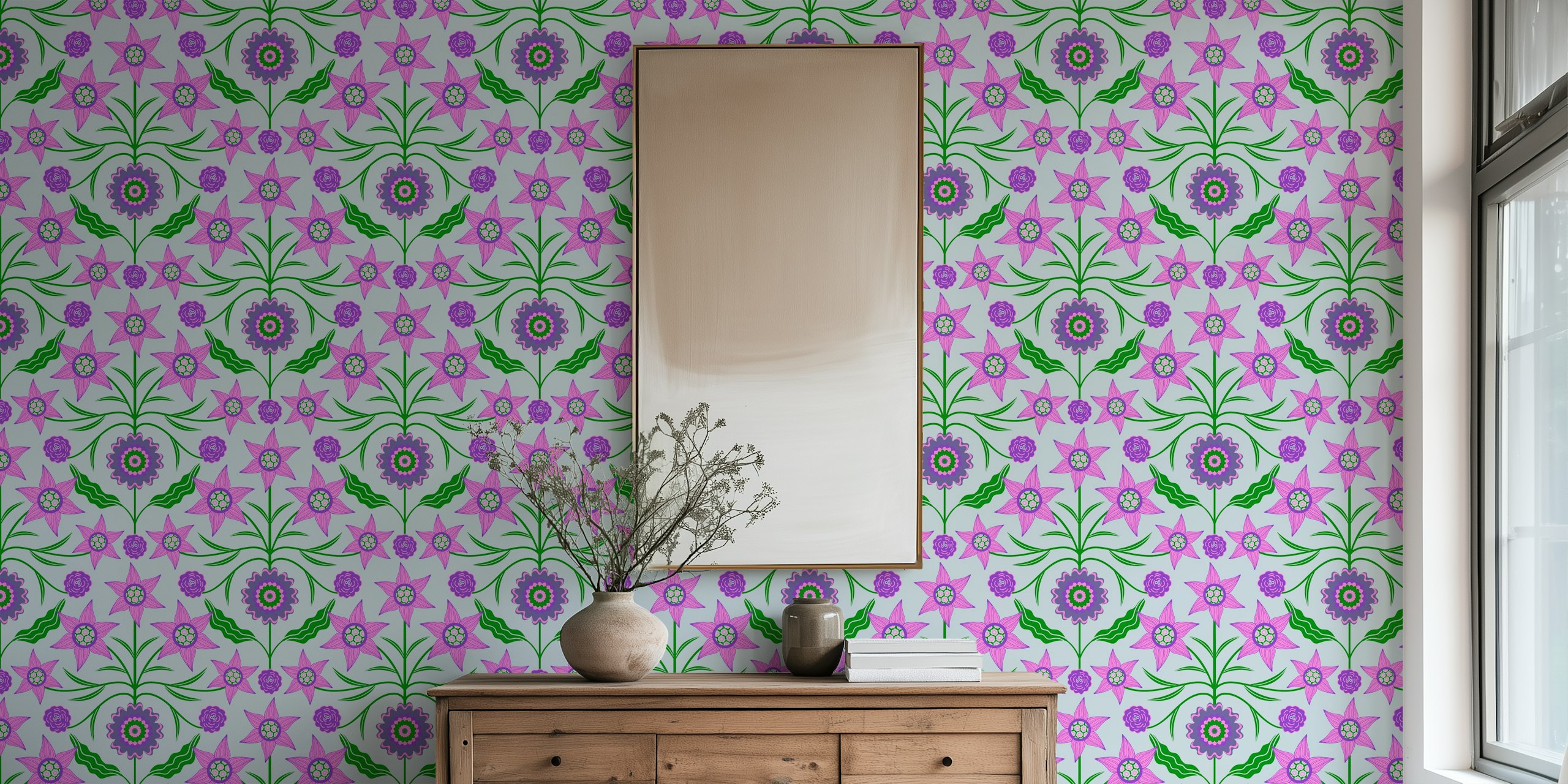 Audrey Cottage Chintz Floral - Pink Purple Floral Σχέδιο Σε Ένα Δωμάτιο