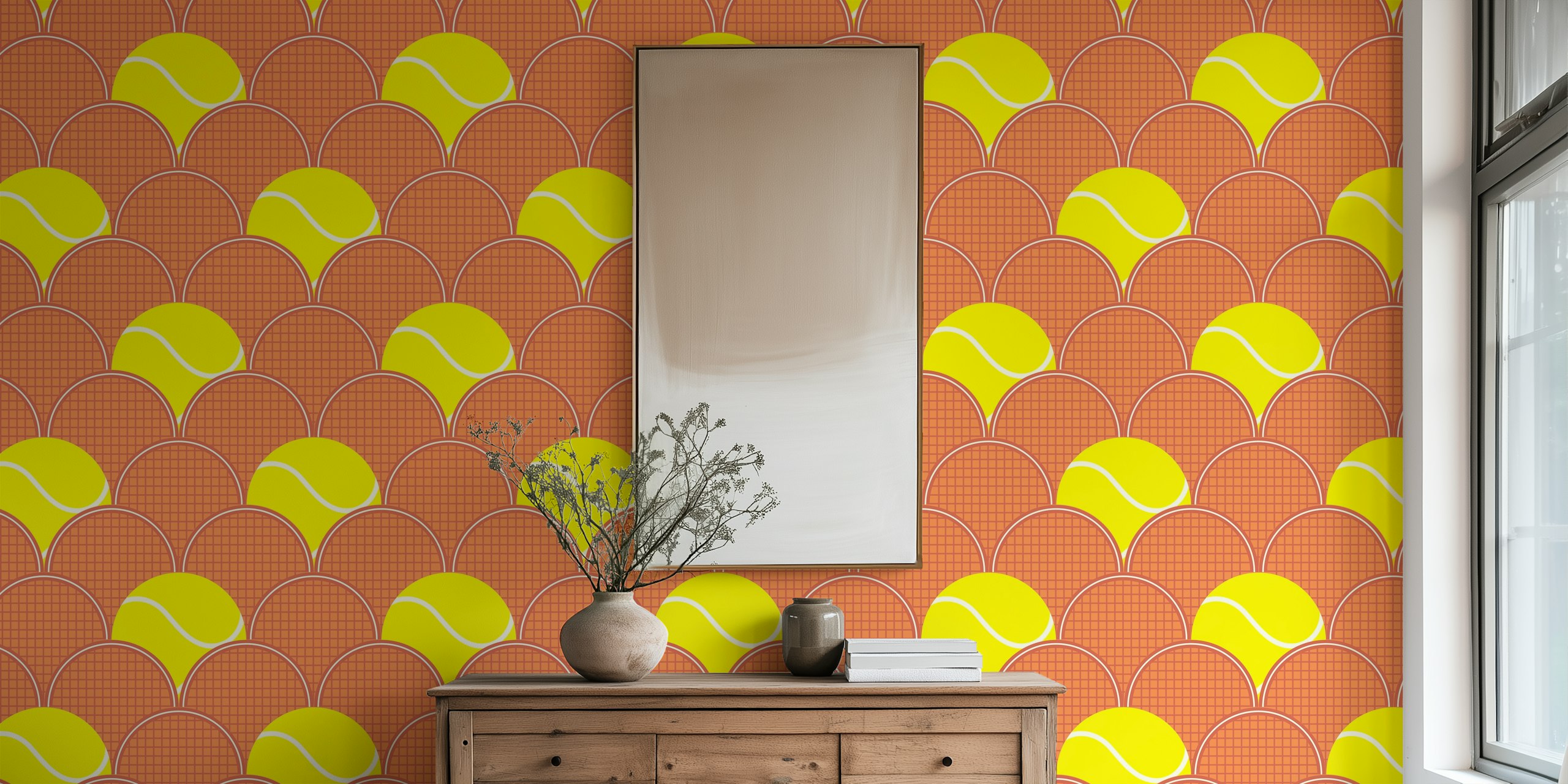 Tennis rackets and balls wallpaper design