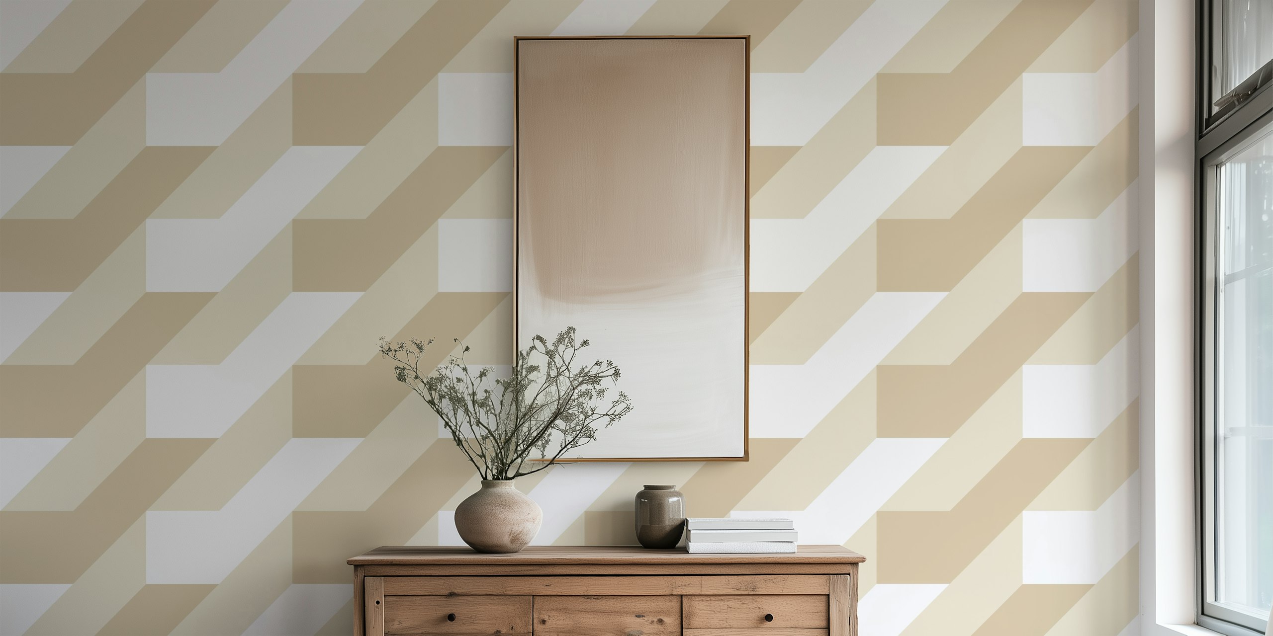 Threedimensional geometric bright tapet visad i ett rum