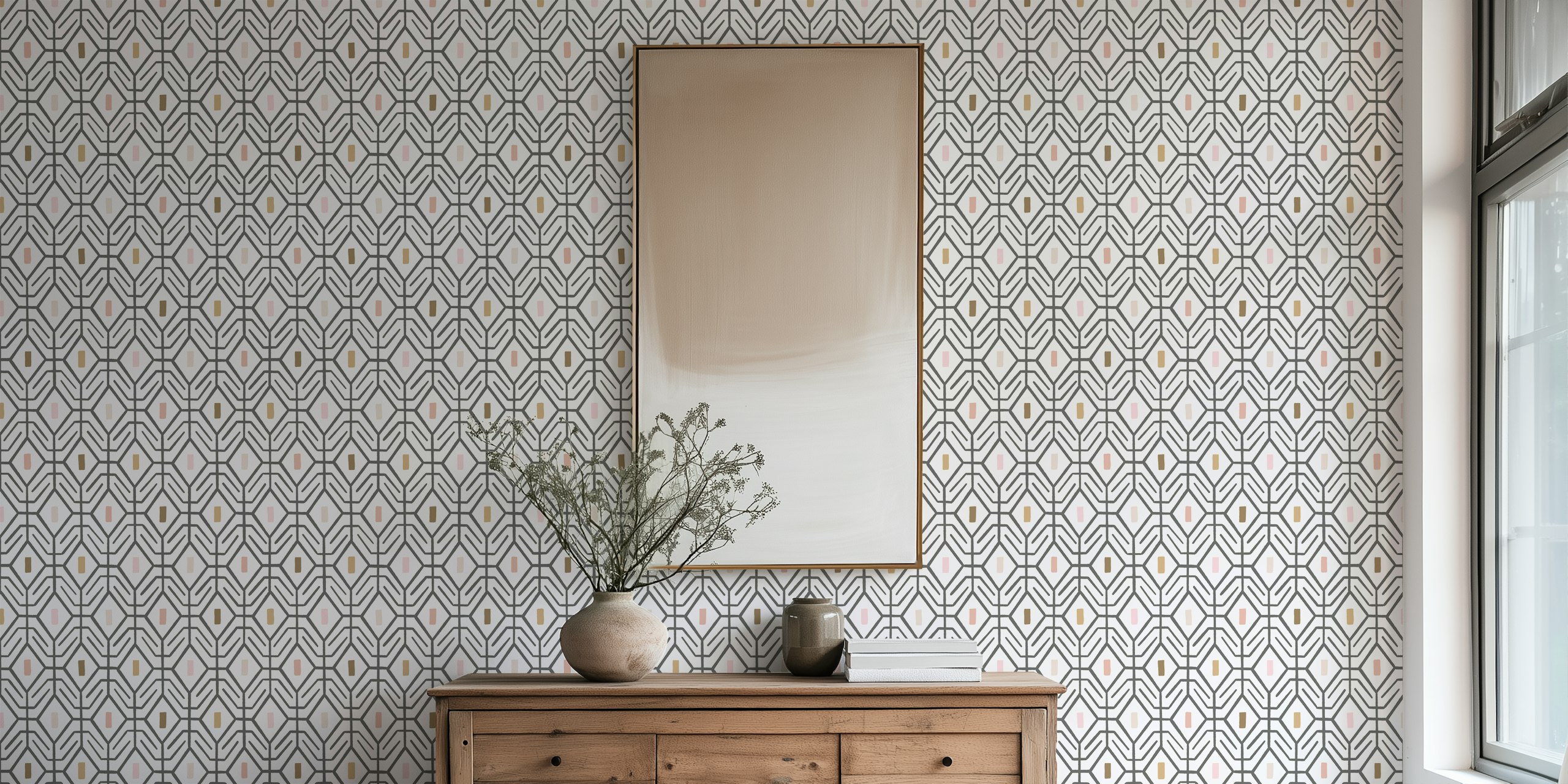 Neutral geometric pattern wall mural with clean lines and subtle tones