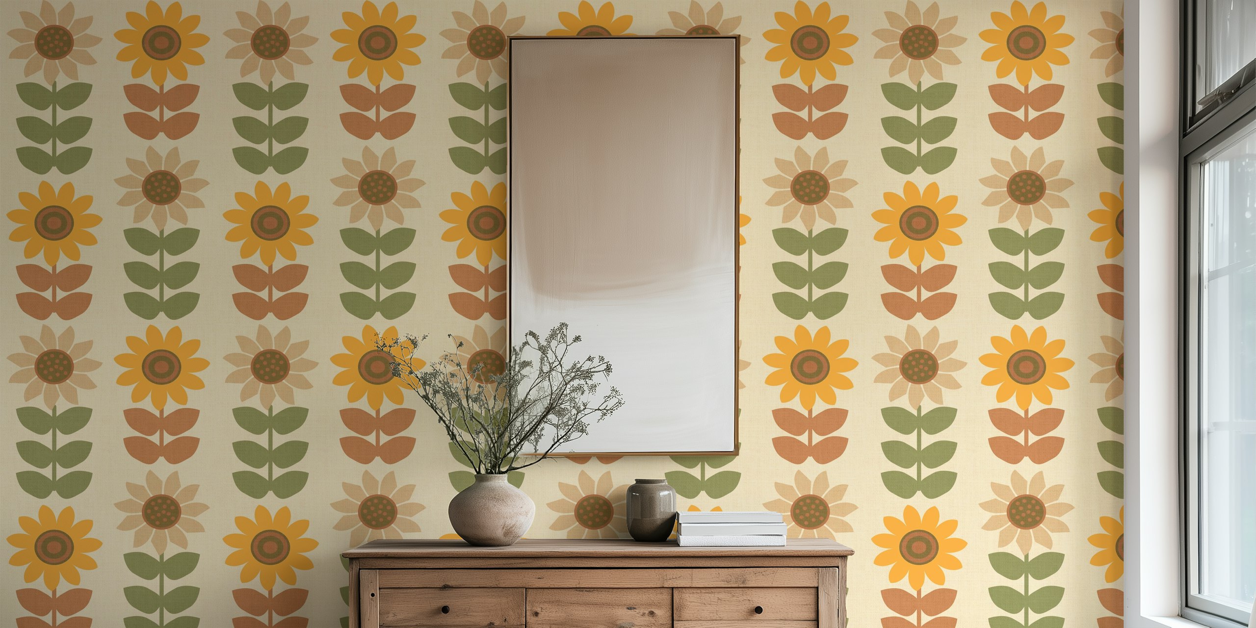 Retro-styled sunflowers σε φθινοπωρινές αποχρώσεις σε τοίχο