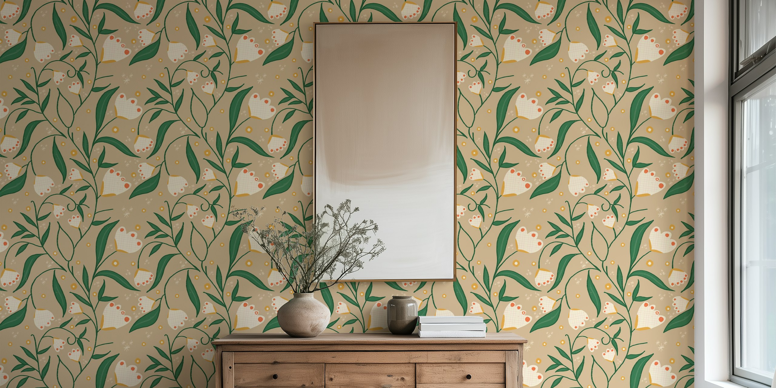 Meadow Spring Floral Sand tapetti huoneessa