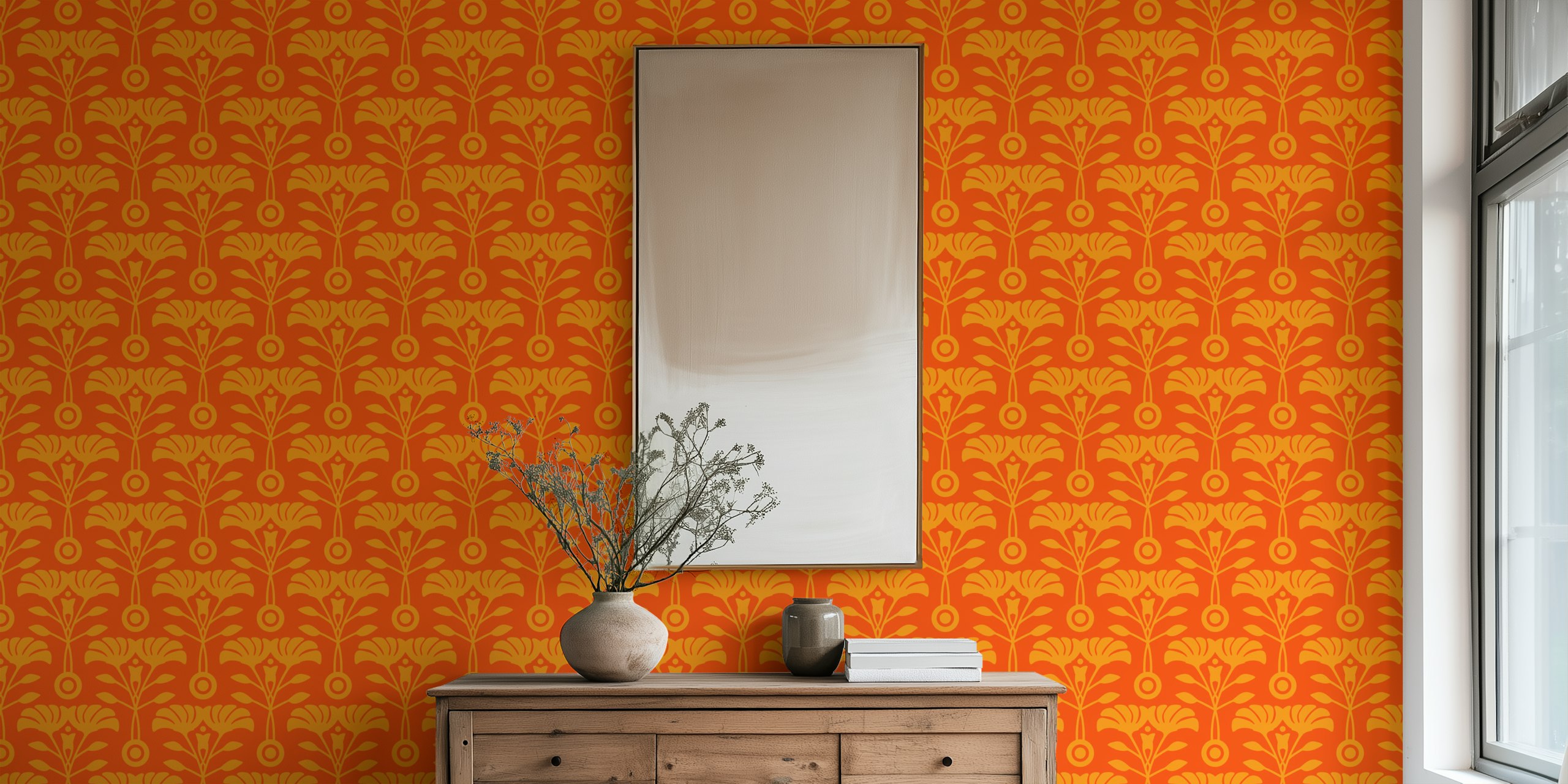 Art Nouveau Retro Mid-Century Floral Behang In De Kamer