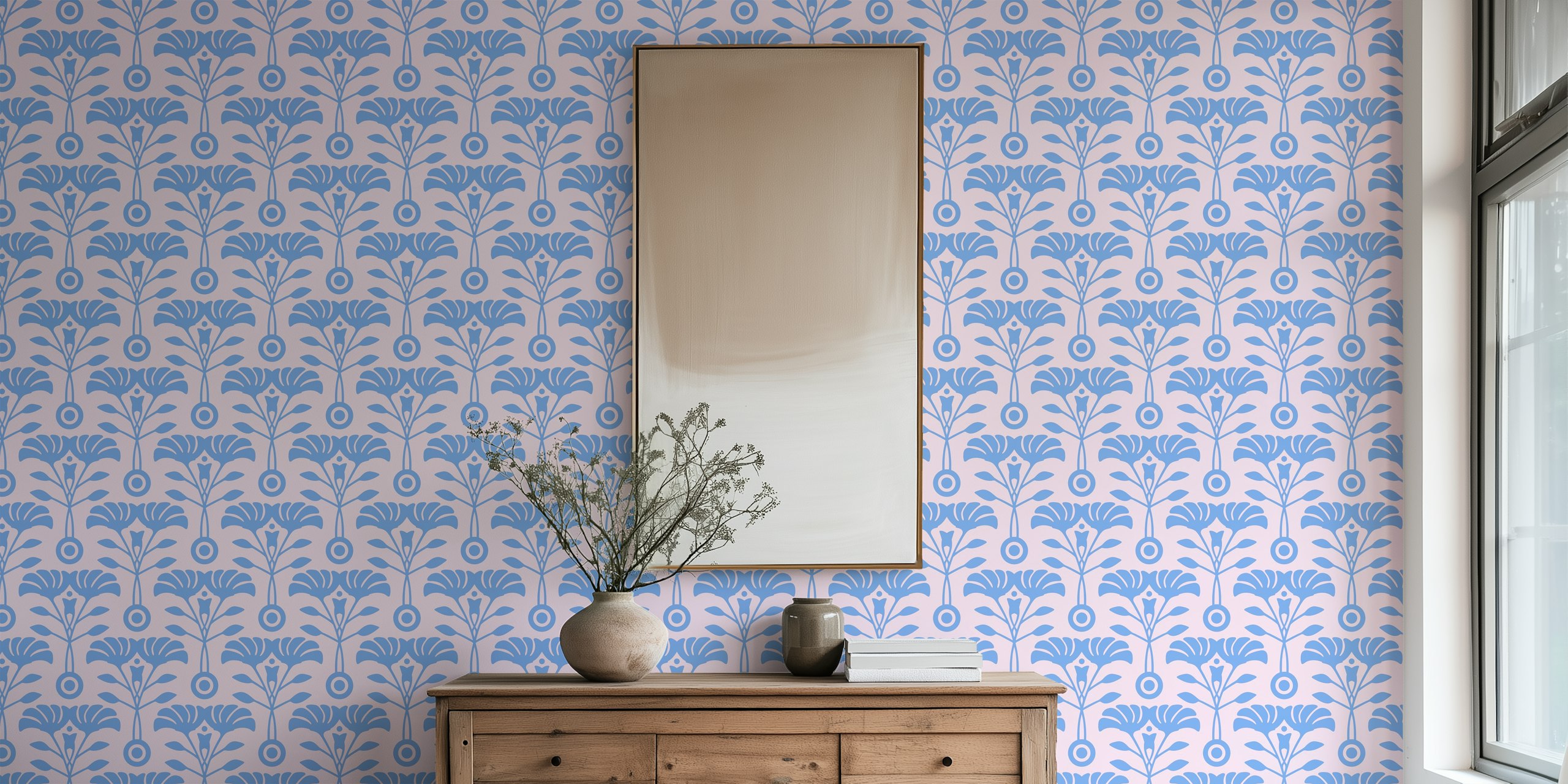 Art Nouveau Retro Mid-Century Floral Spring Wall Mural With Pastel Hues And Botanical Patterns