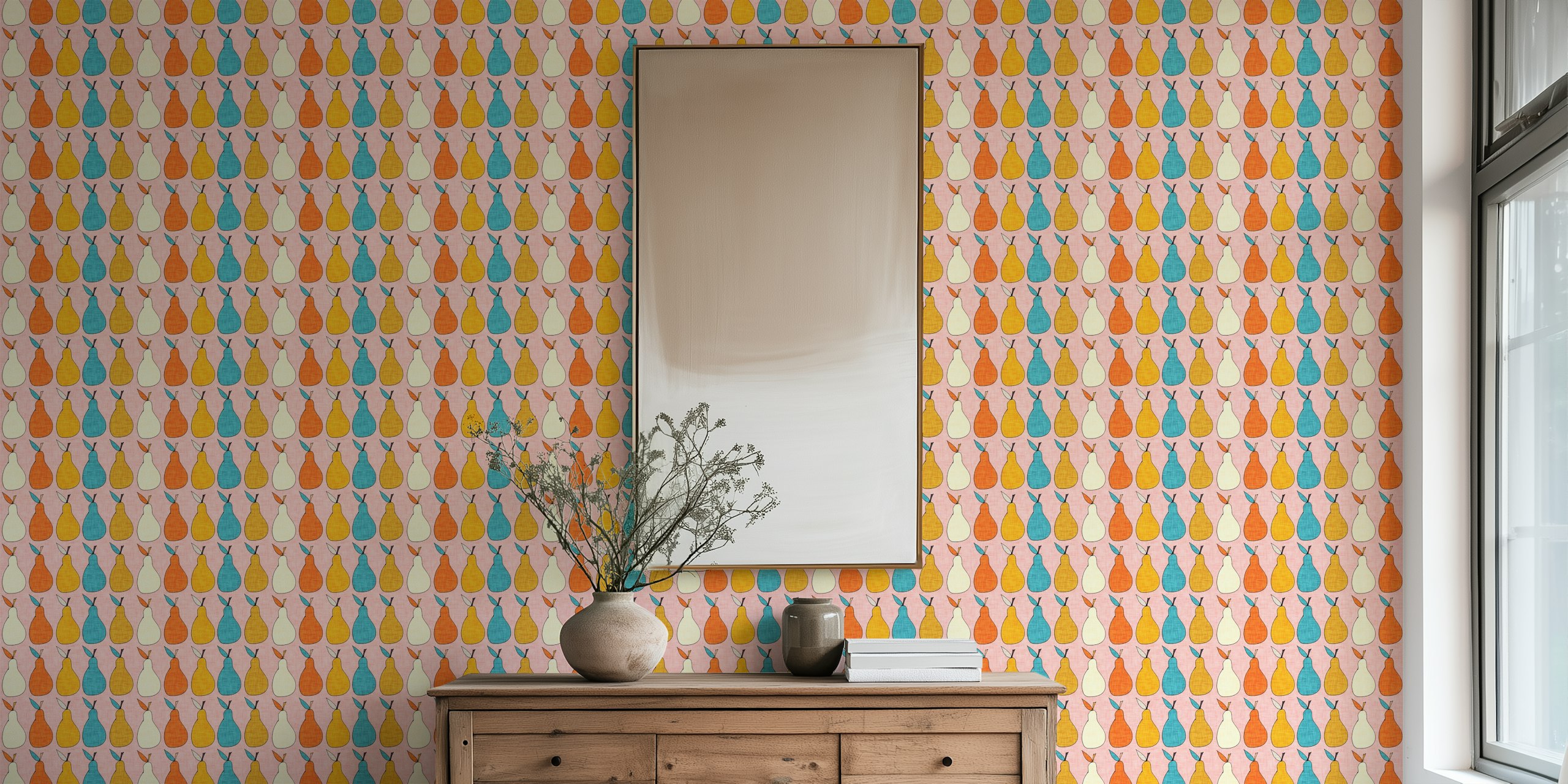 Pear fruit pink wallpaper design