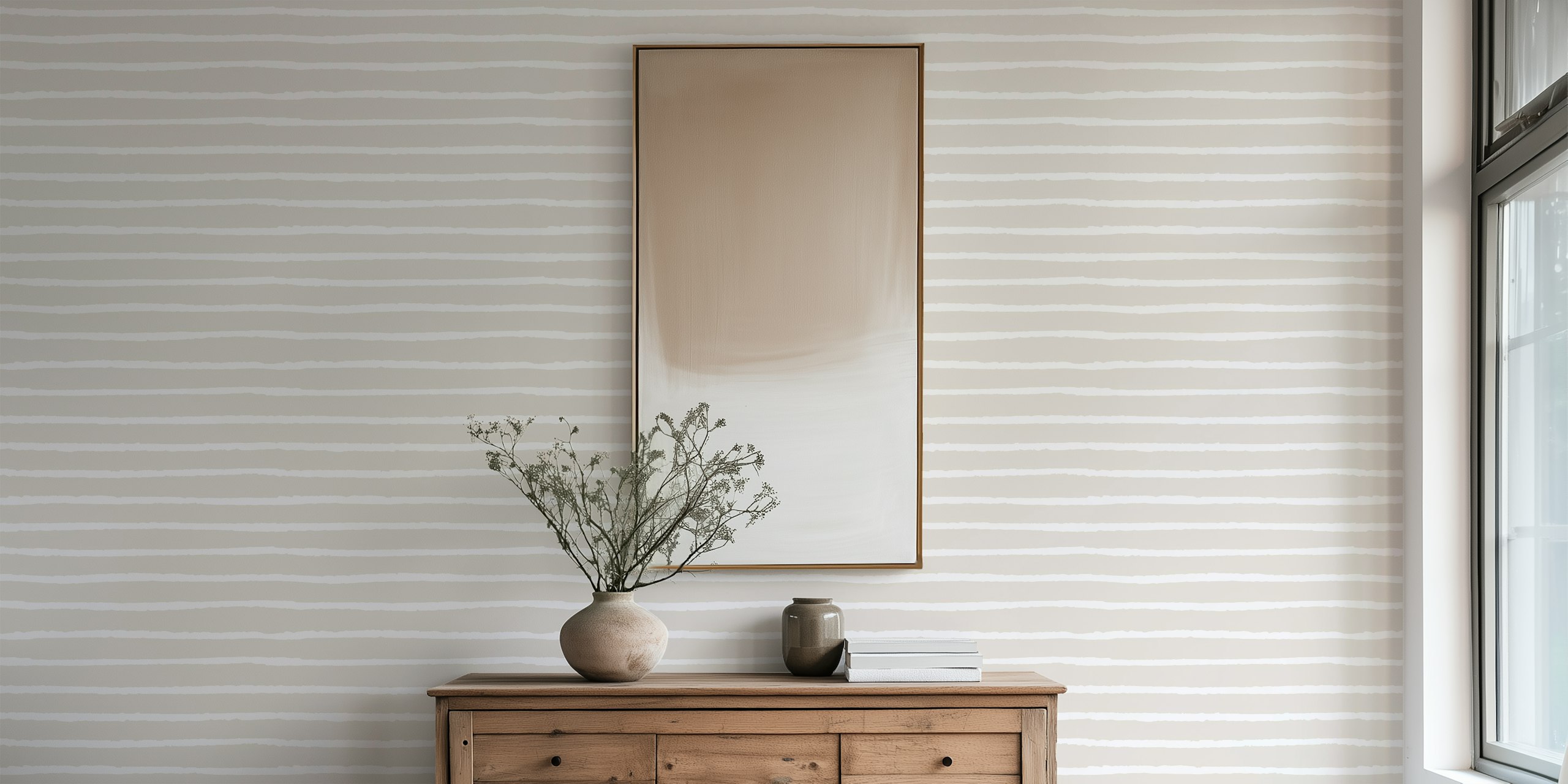 Beige neutrale abstracte streep muur muurschildering