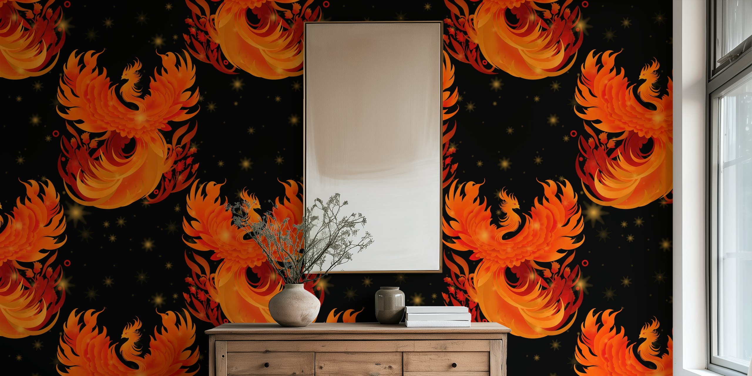 Phoenix Rising wallpaper in a room setting