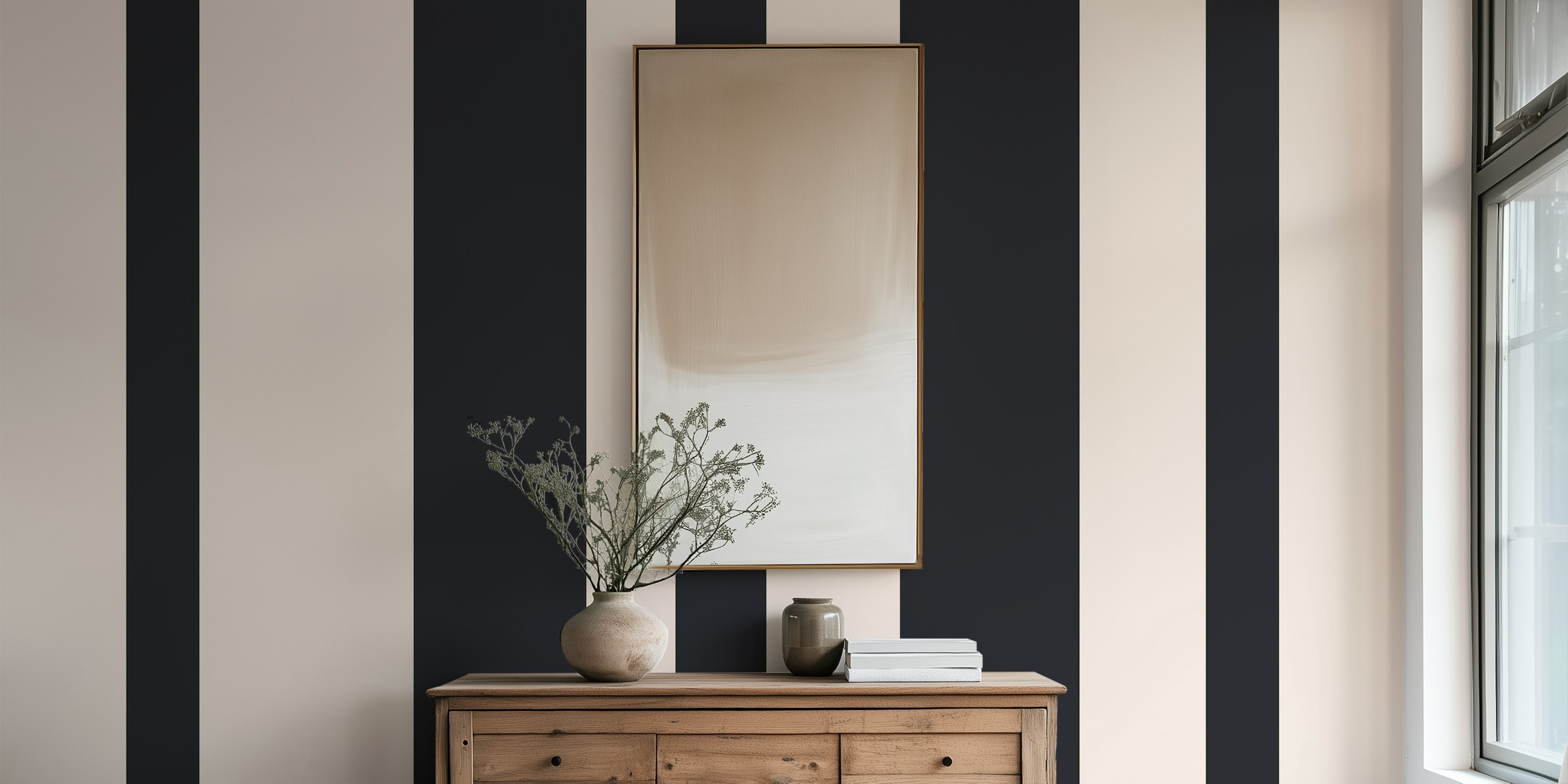Tan and black striped wallpaper in modern style