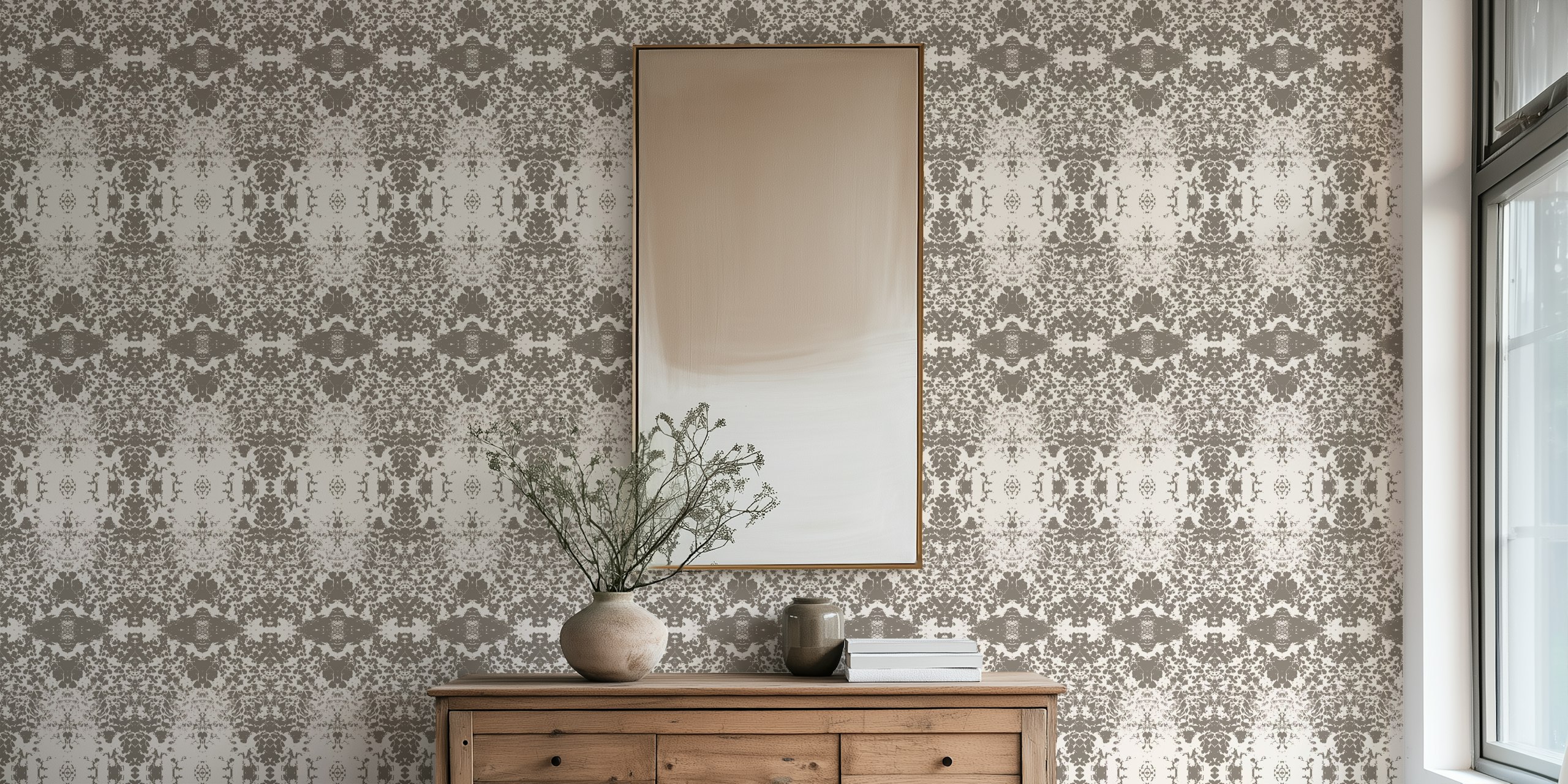 Papel de parede abstrato inspirado na natureza marron – brown em um quarto