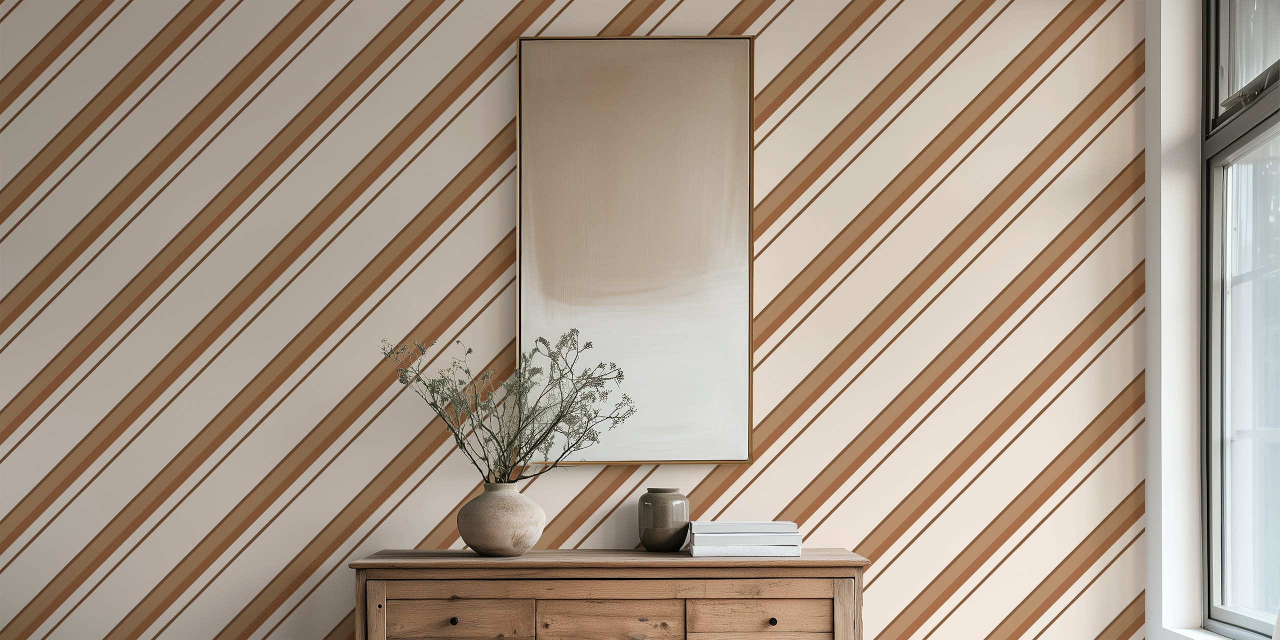 Brown striped wallpaper on a white background, modern design
