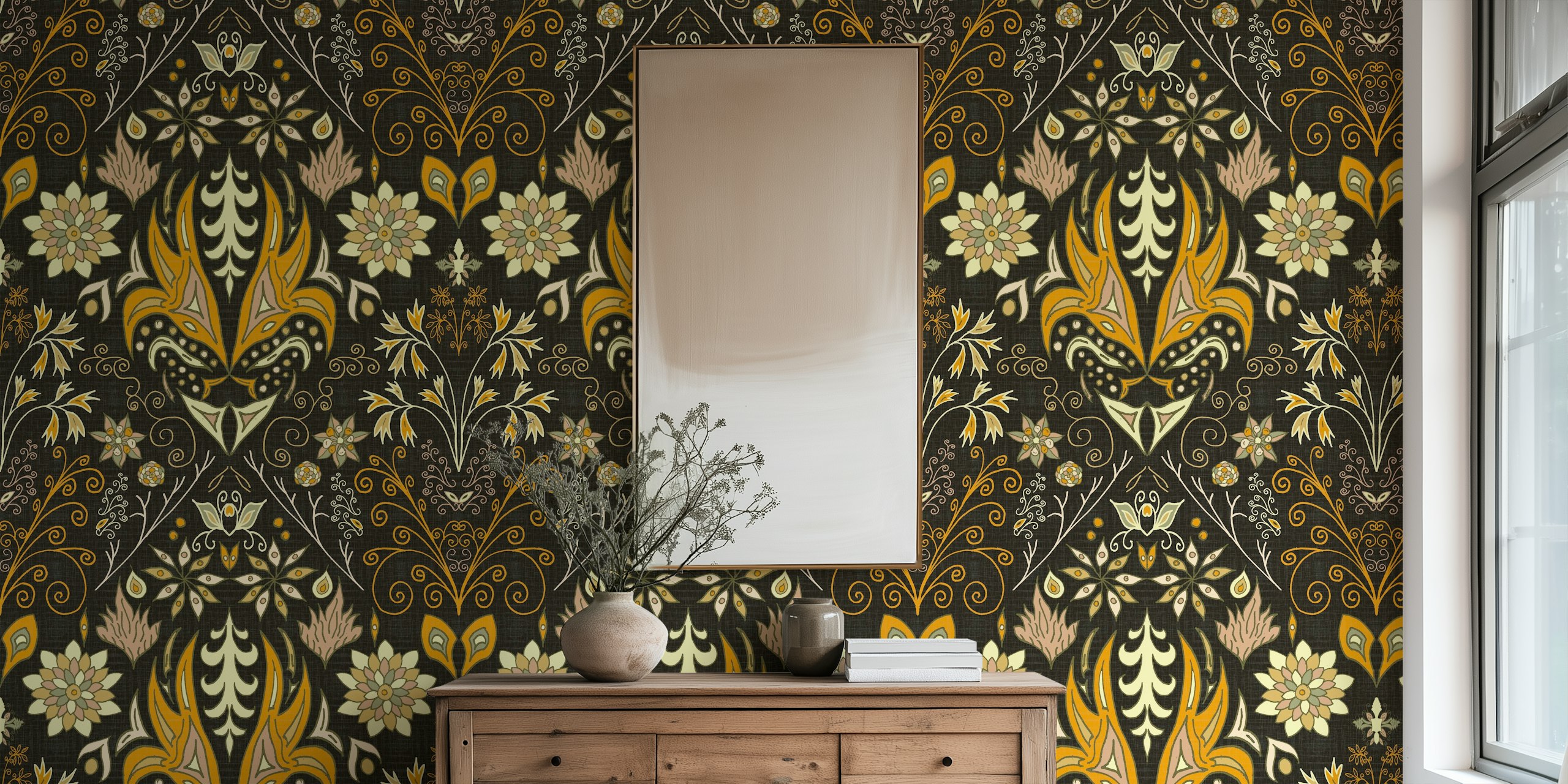 Ταπετσαρία Vintage Floral Tiles 2 σε ένα δωμάτιο