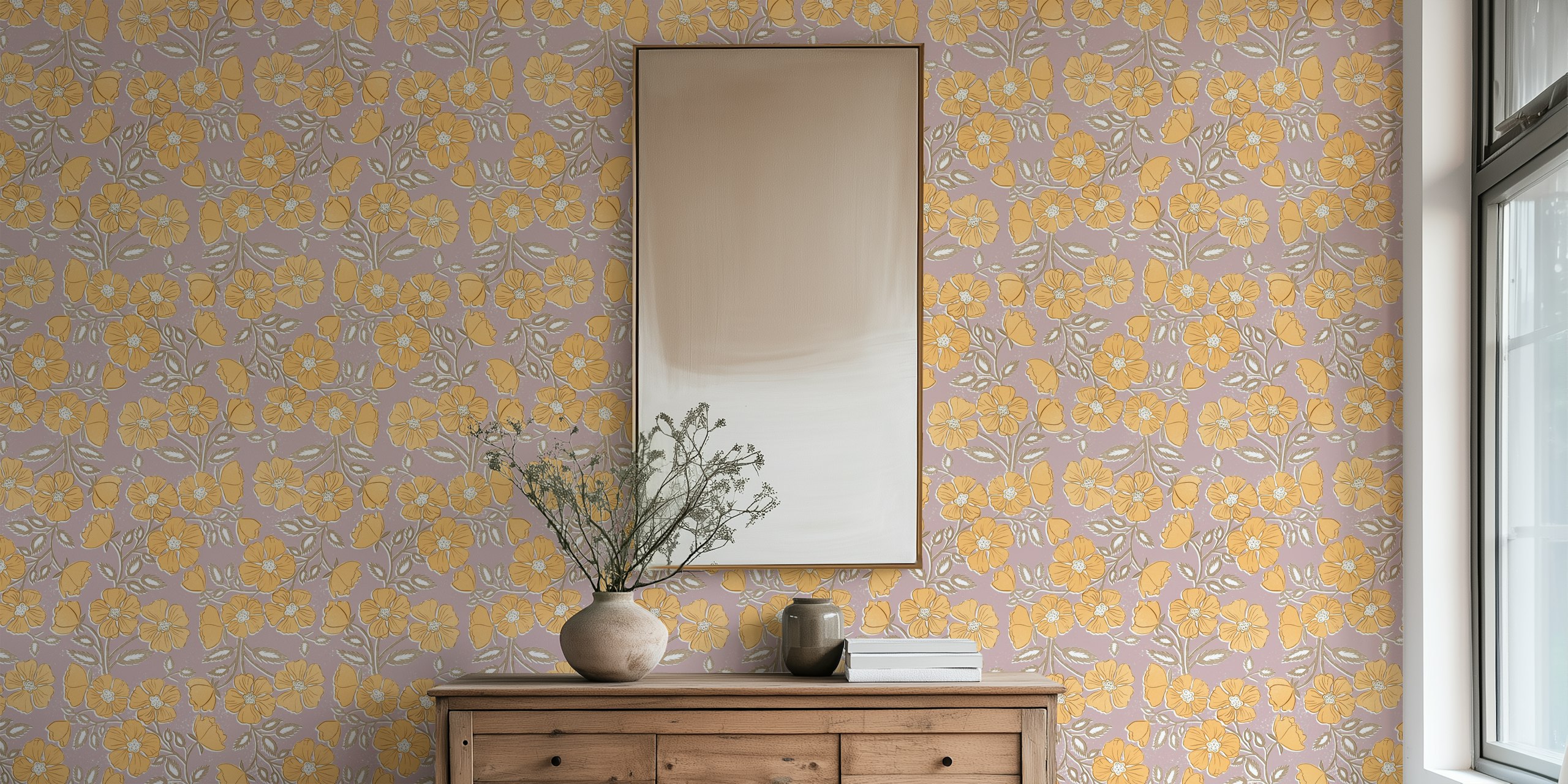 Wild Rose floral wallpaper in a room