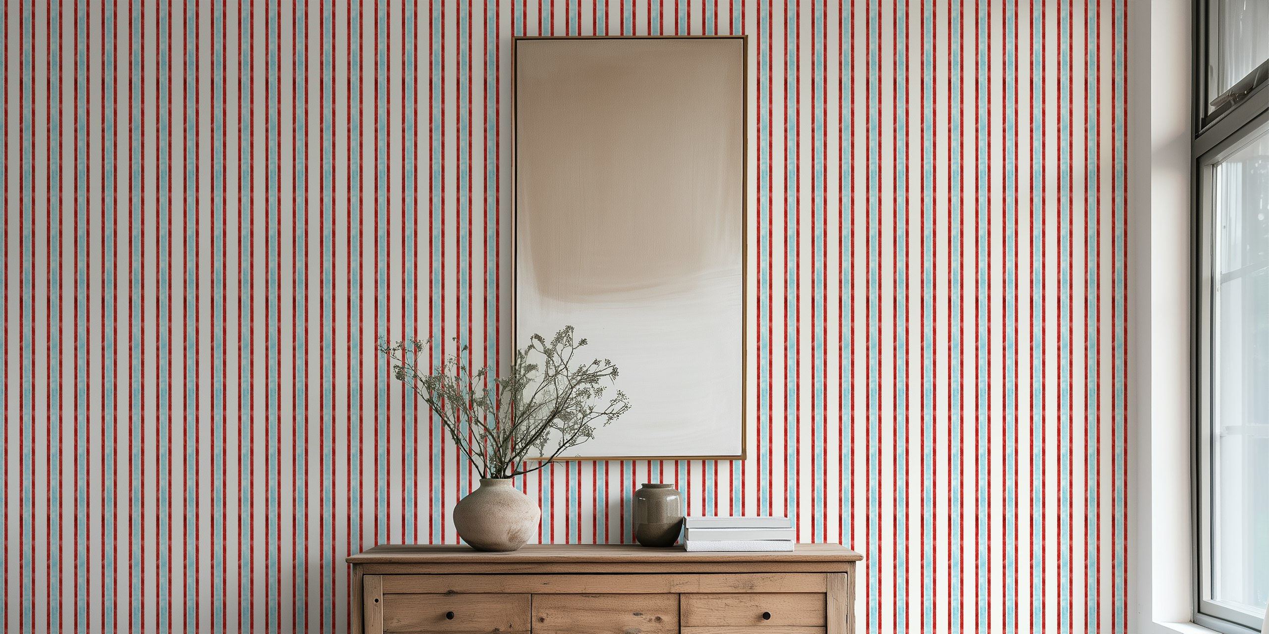 Komochi Japanese stripes wallpaper displayed in a room