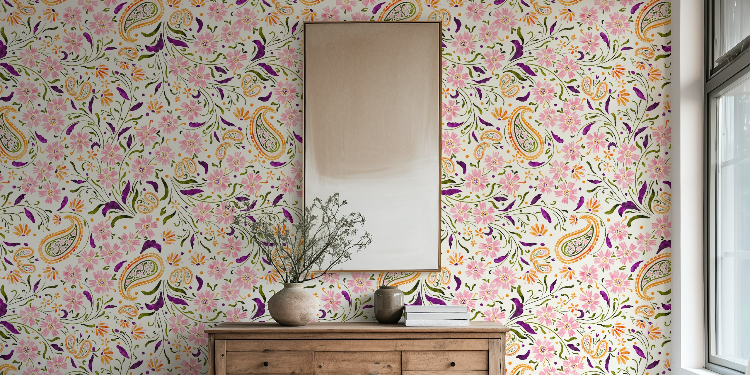 Floral paisley garden papier peint dans une pièce