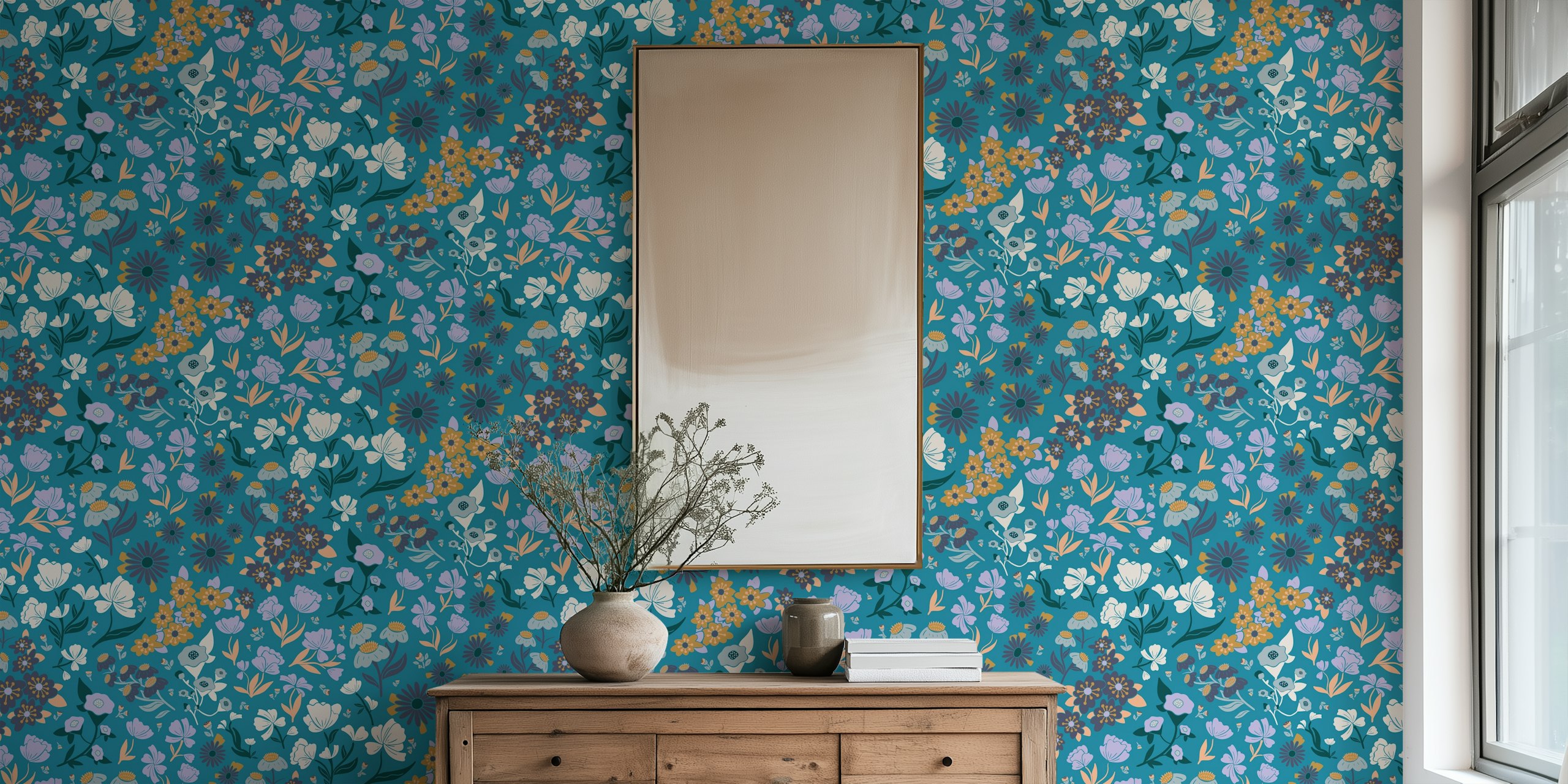 Fleurs Teal Blue dans une pièce
