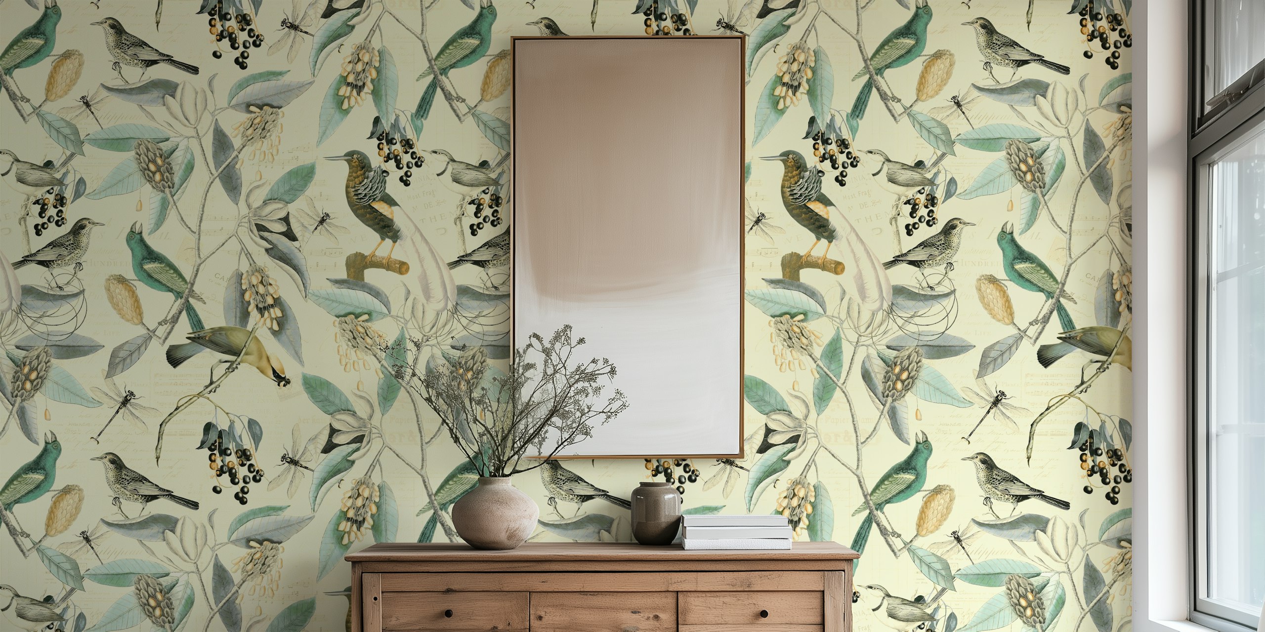 Vintage Magnolia Och Birds Tapetdesign