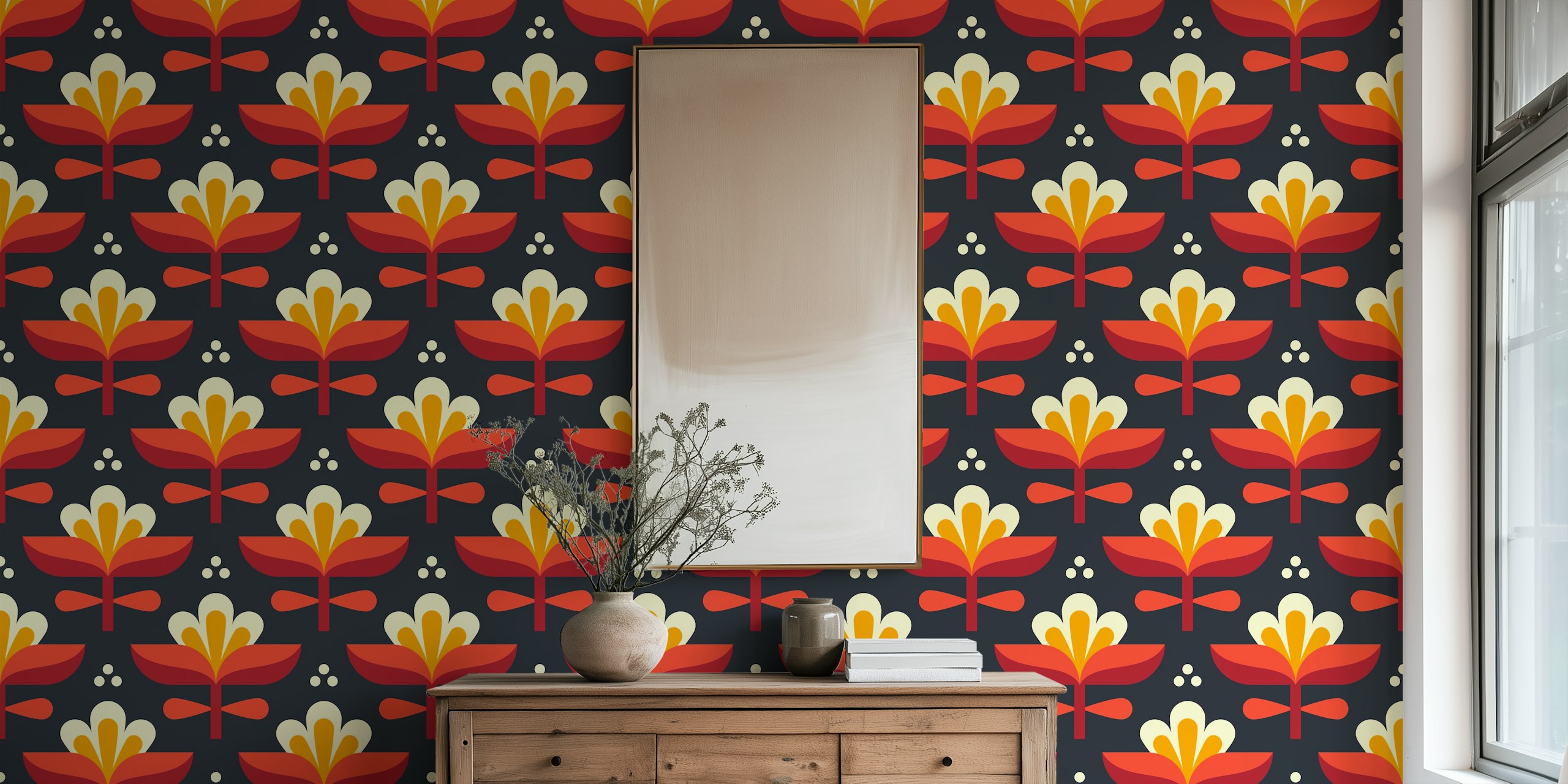 Vibrant retro blossoms tapeta v pokoji
