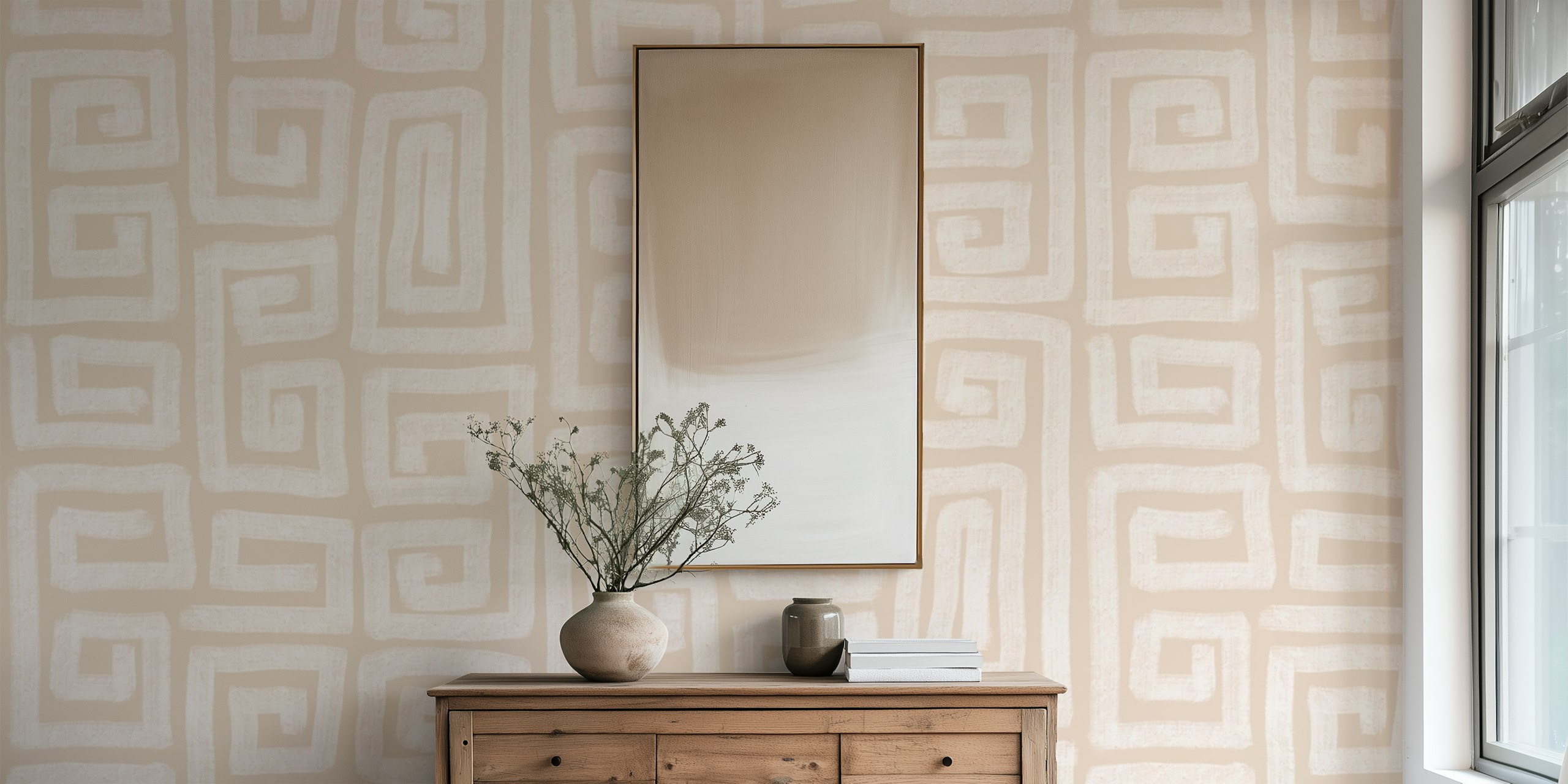 Αφηρημένη τοιχογραφία τοίχου ζωγραφισμένη στο χέρι σε μαύρισμα και μπεζ