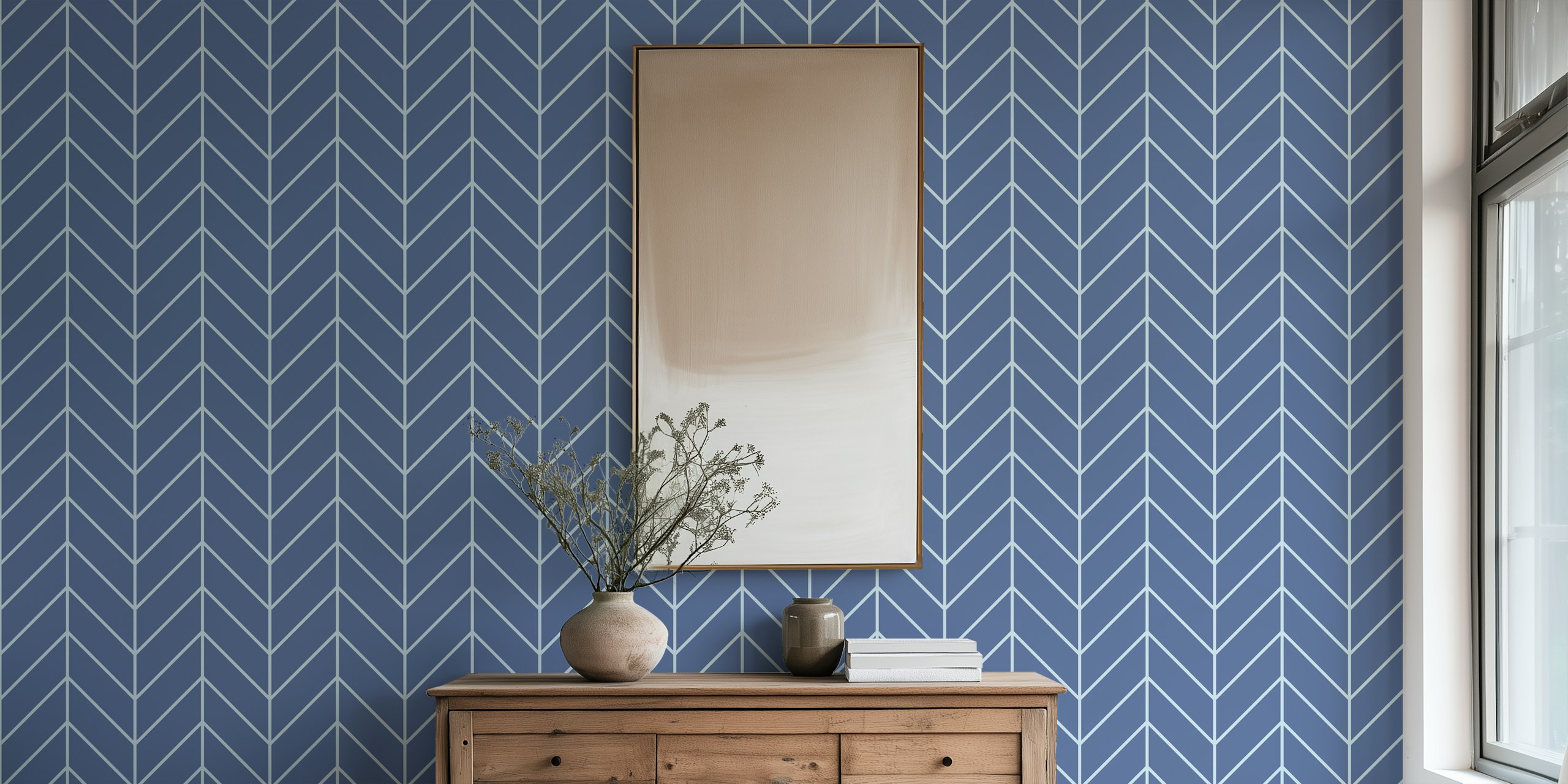 Chevron Pattern Wall Mural in Blue Shades