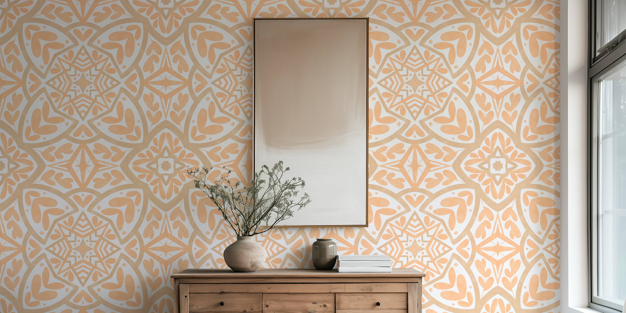 Modern tile peach fuzz wallpaper in a room