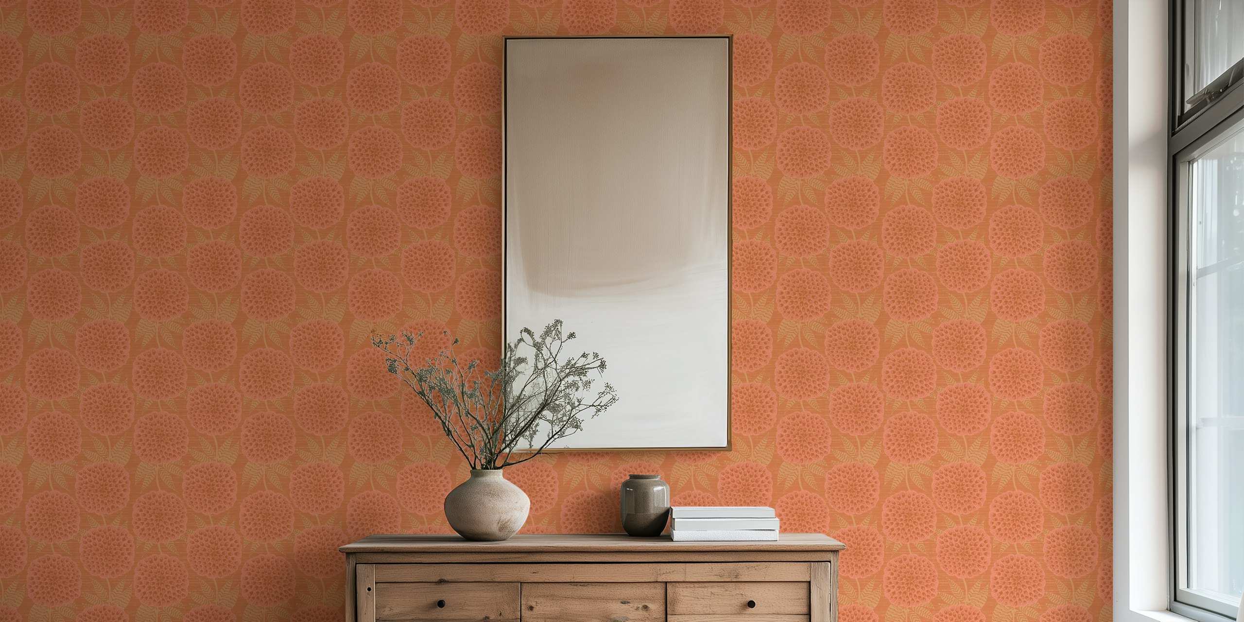 Zidna slika s uzorkom cvijeta nevena u boji terakote