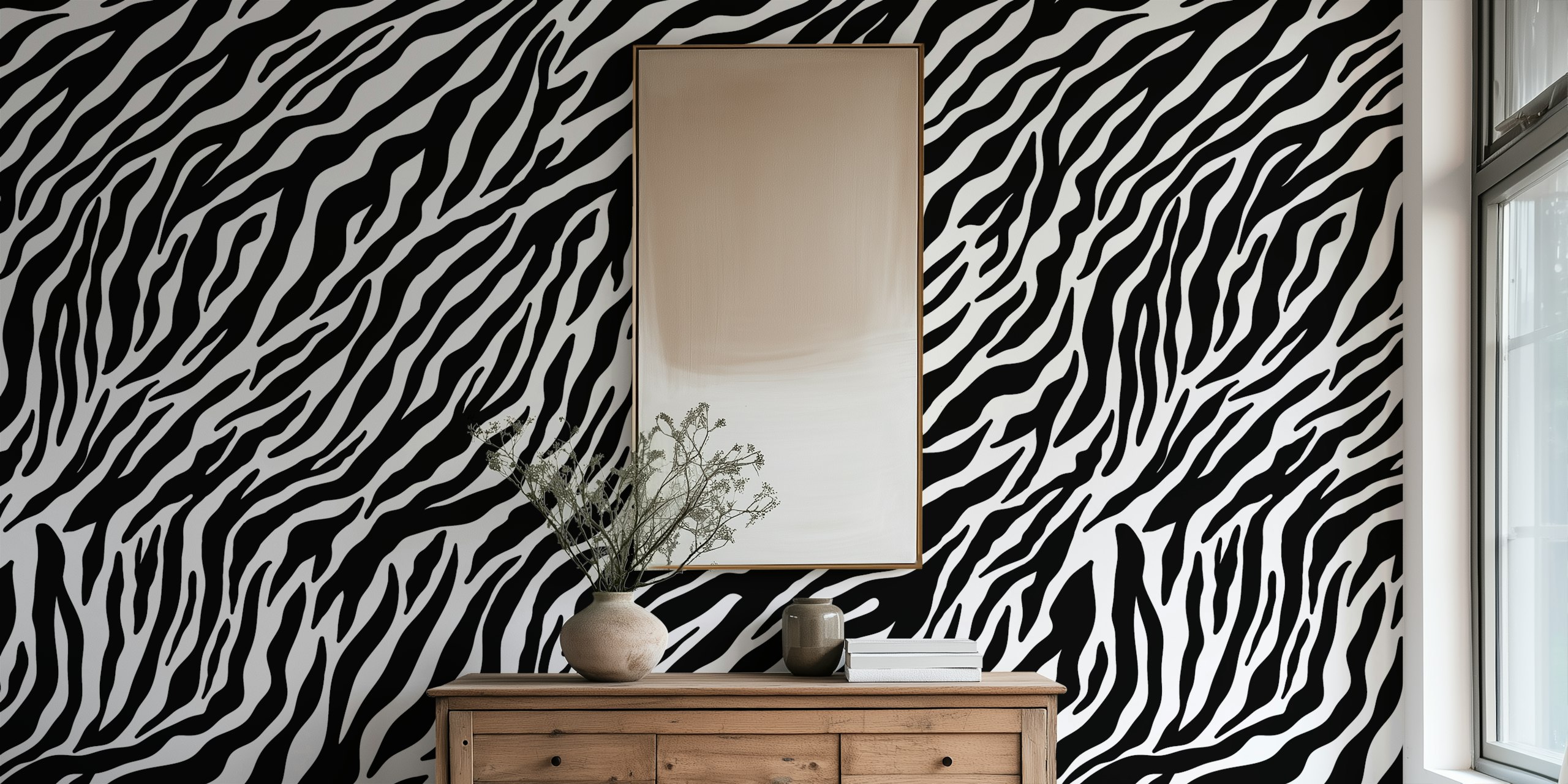 Sort og hvid zebra stribe mønster vægmaleri