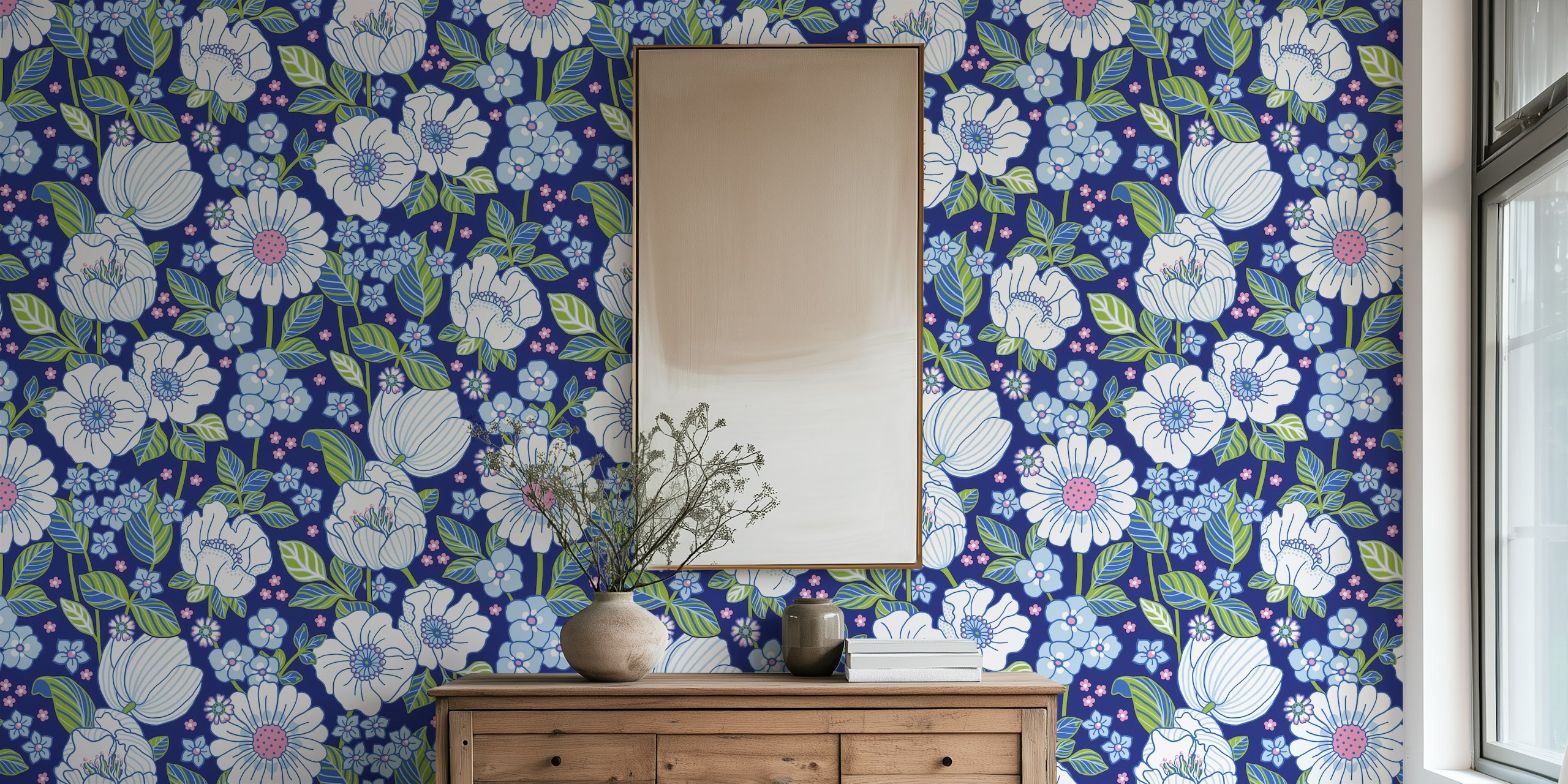 Floral wallpaper design in a room